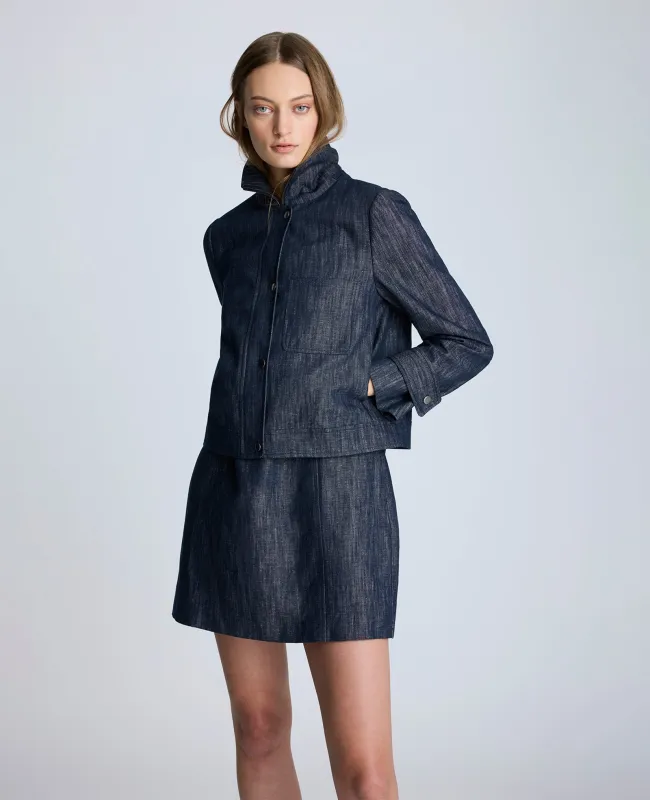 Indigo Twill Cropped Boxy Moto Jacket sold by Kenneth Cole