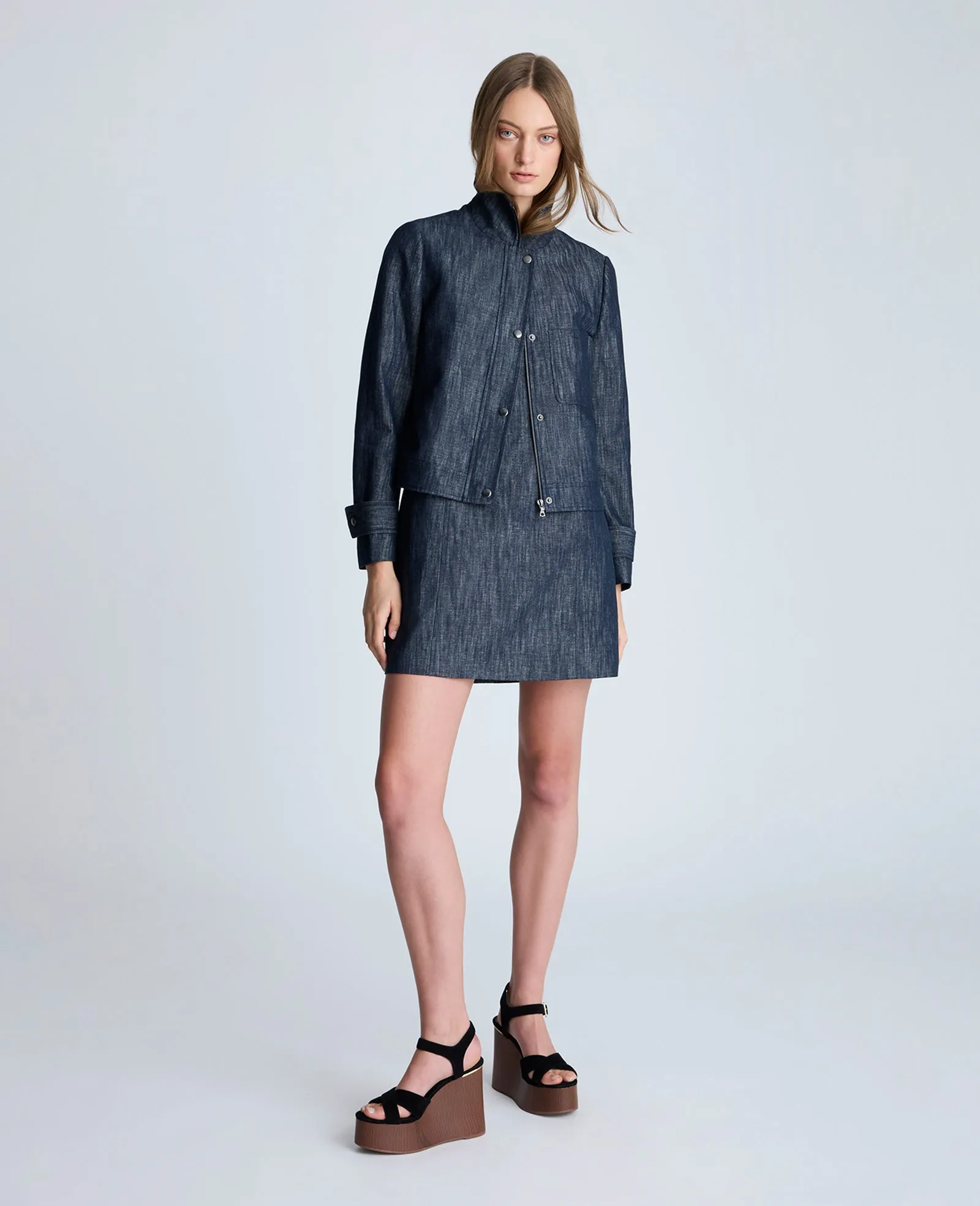 Indigo Twill Cropped Boxy Moto Jacket sold by Kenneth Cole product image thumbnail 5
