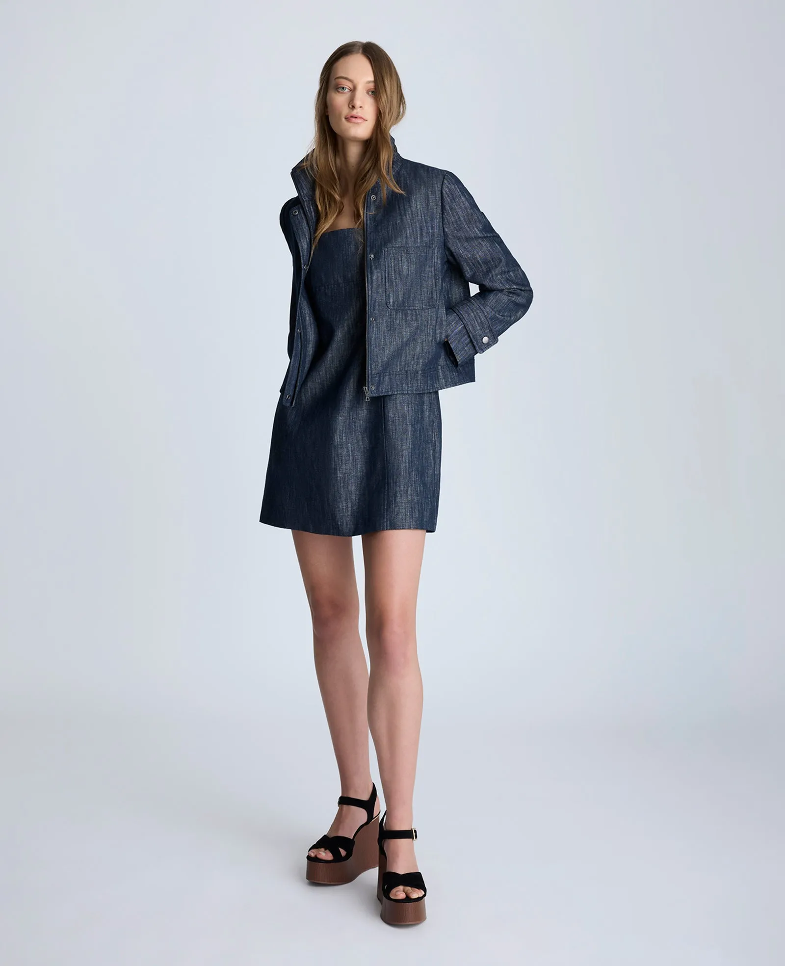 Indigo Twill Cropped Boxy Moto Jacket sold by Kenneth Cole product image thumbnail 2