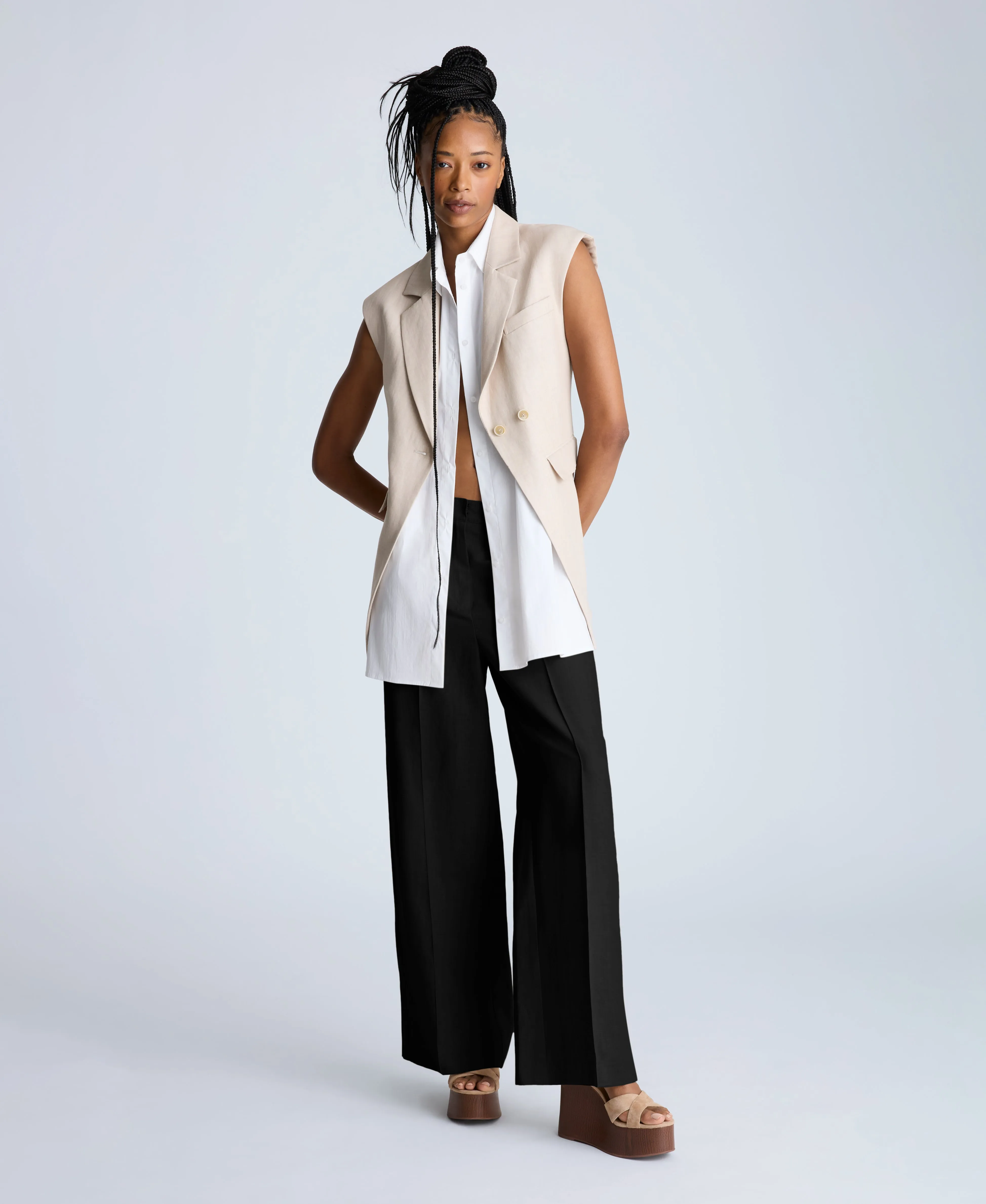 Fly Front High Rise Pintuck Wide Leg Pants sold by Kenneth Cole