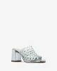Solara Metallic Leather Woven Heel Sandal sold by Kenneth Cole