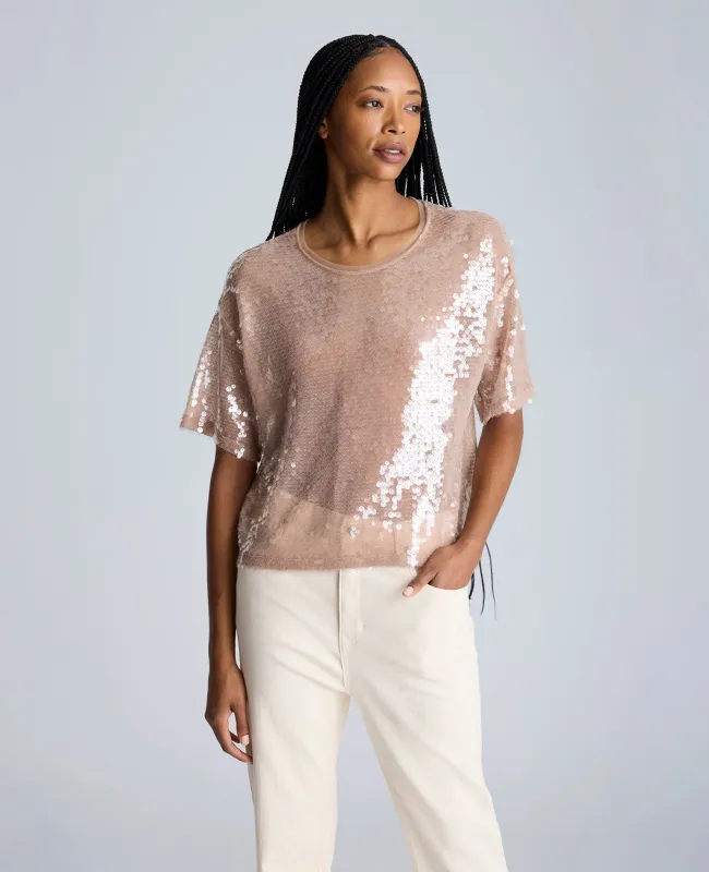 Oversized Sequin Drop Shoulder T-Shirt sold by Kenneth Cole