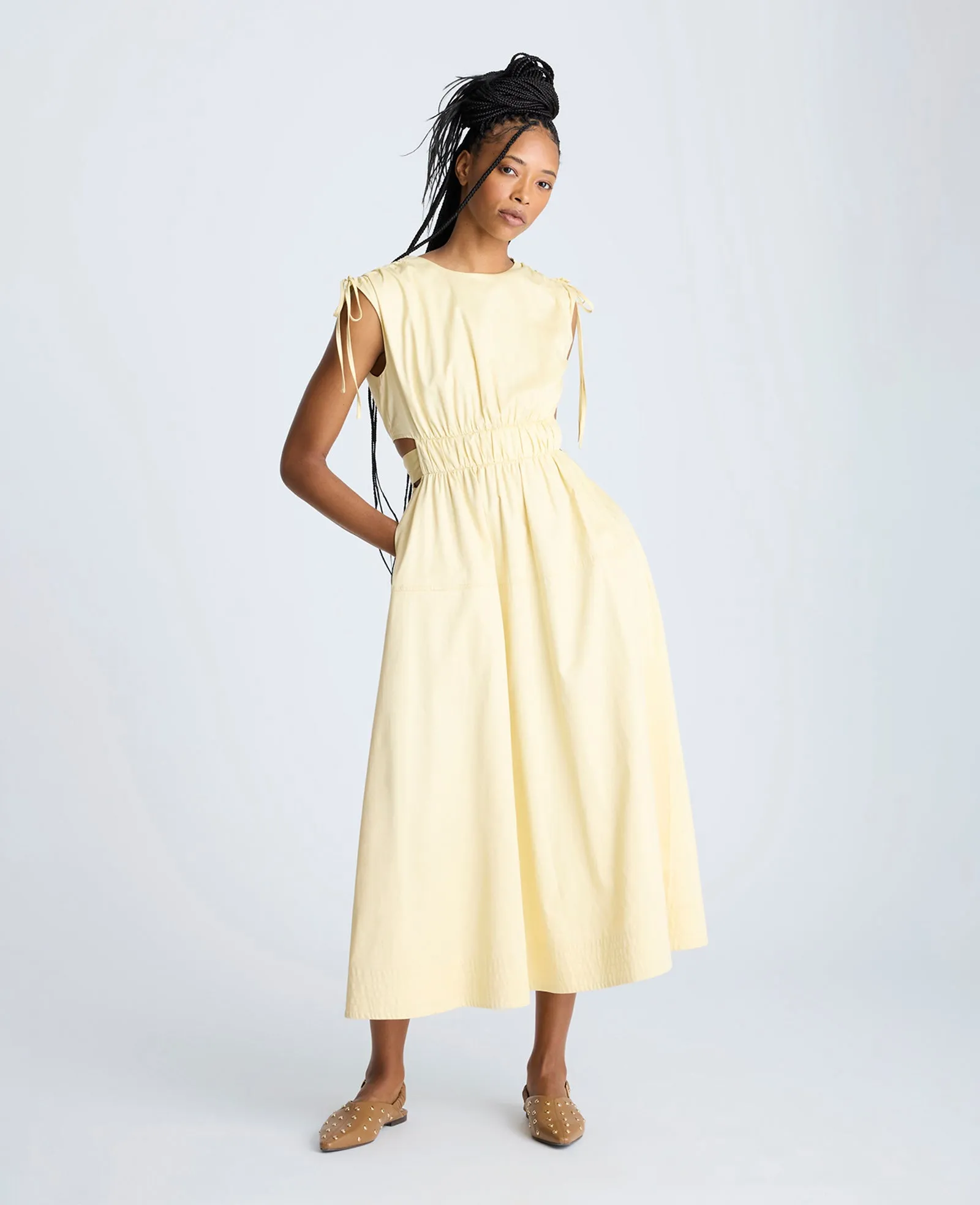 Rouched Waist Midi Dress with Tie Shoulders sold by Kenneth Cole