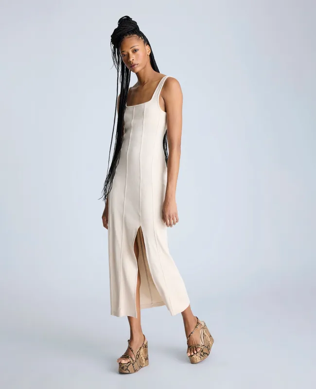 Seam Detailed Knit Midi Dress with Front Slit made by Kenneth Cole
