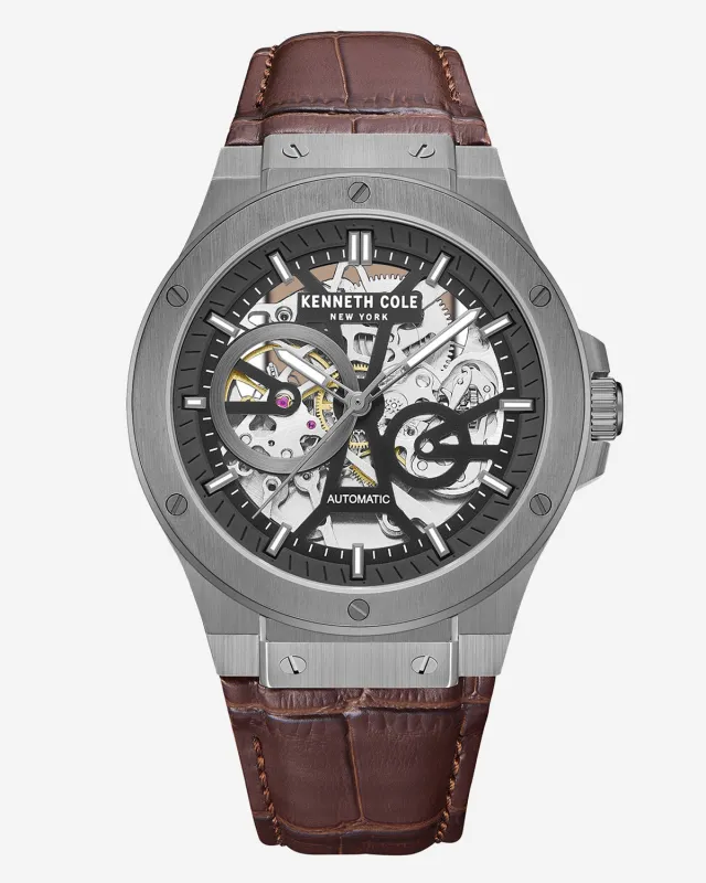 Automatic Gunmetal Watch with Brown Leather Strap sold by Kenneth Cole
