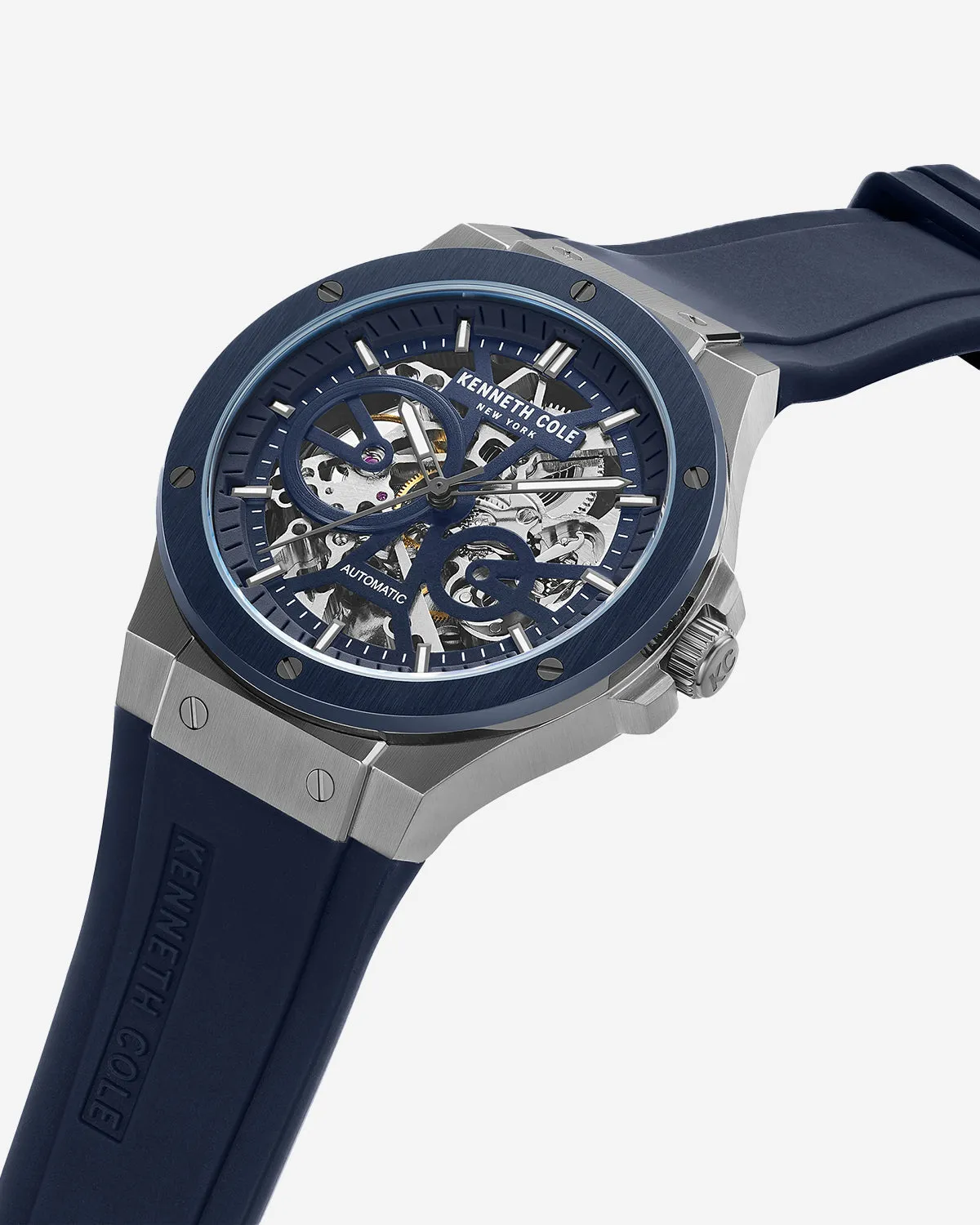 Automatic Two-Tone Gunmetal Stainless Steel Watch with Blue Leather Strap sold by Kenneth Cole product image thumbnail 2