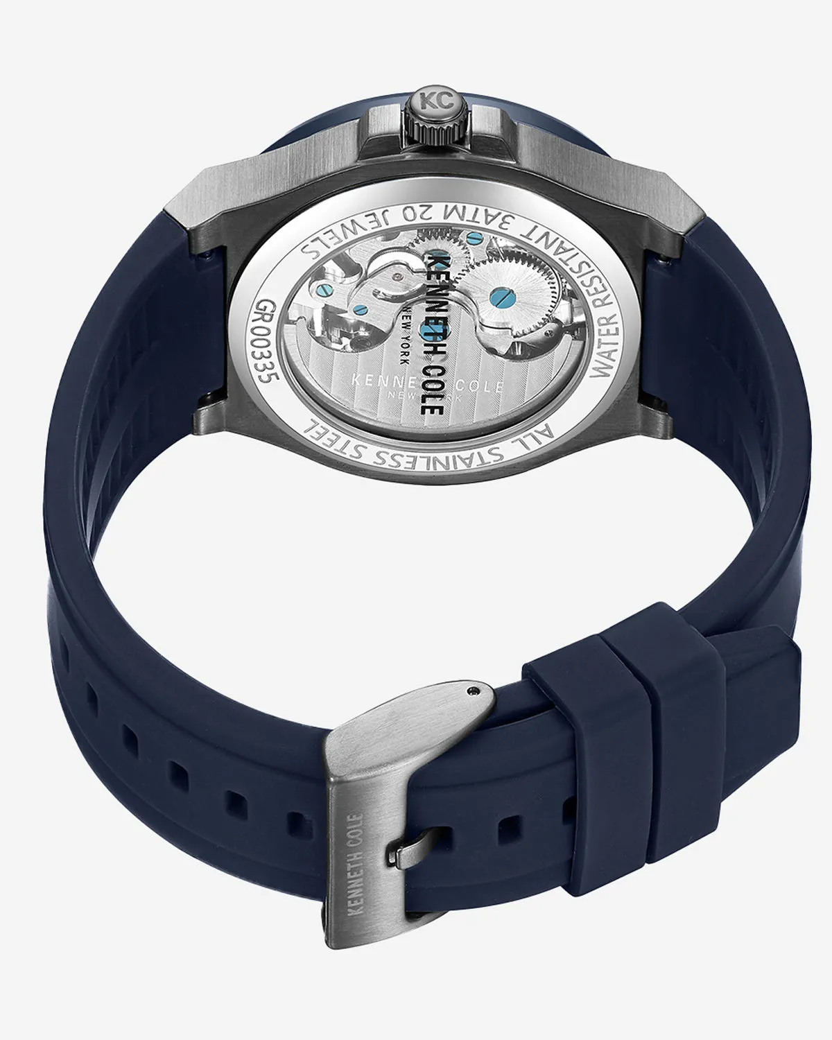 Automatic Two-Tone Gunmetal Stainless Steel Watch with Blue Leather Strap sold by Kenneth Cole product image thumbnail 3