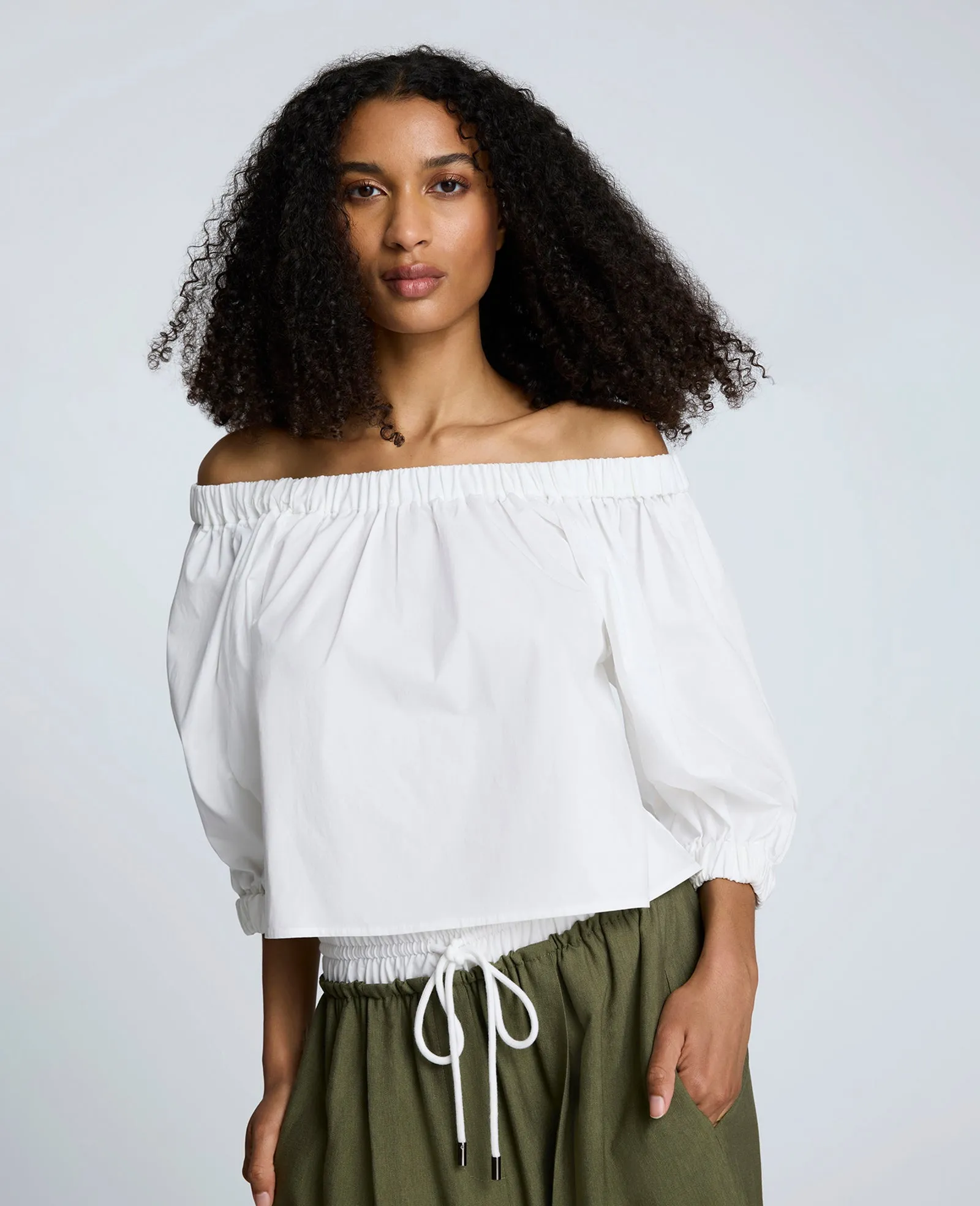 Off Shoulder Poplin Blouse With Puff Sleeves sold by Kenneth Cole