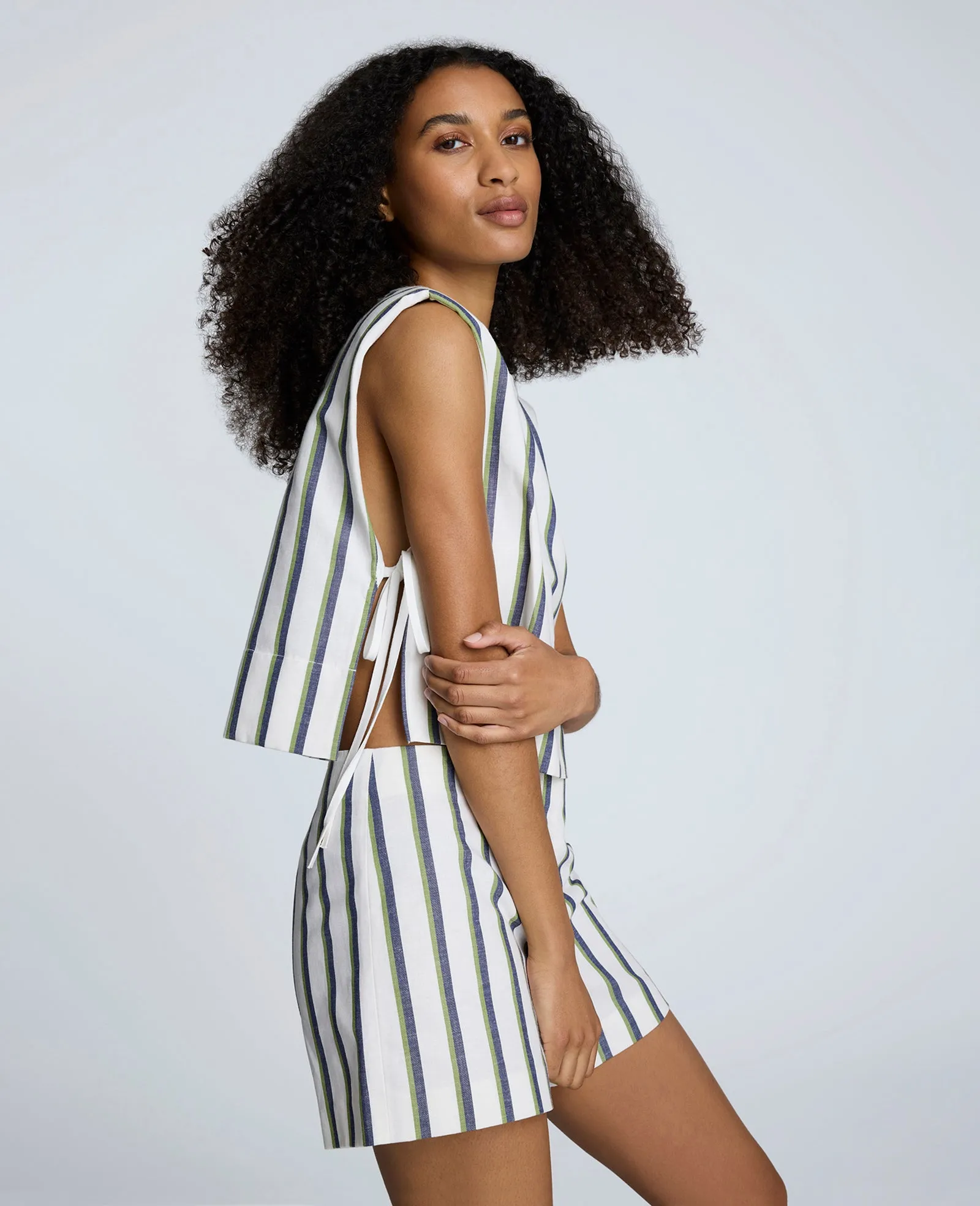 Cotton Linen Stripe Sleeveless Tank With Side Ties sold by Kenneth Cole product image thumbnail 5