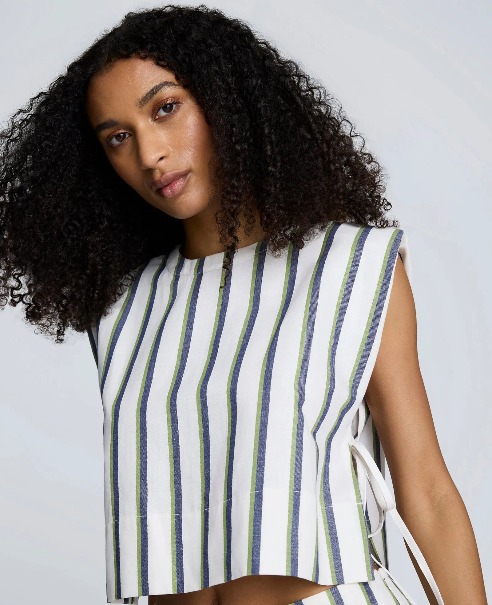 Cotton Linen Stripe Sleeveless Tank With Side Ties sold by Kenneth Cole product image thumbnail 3