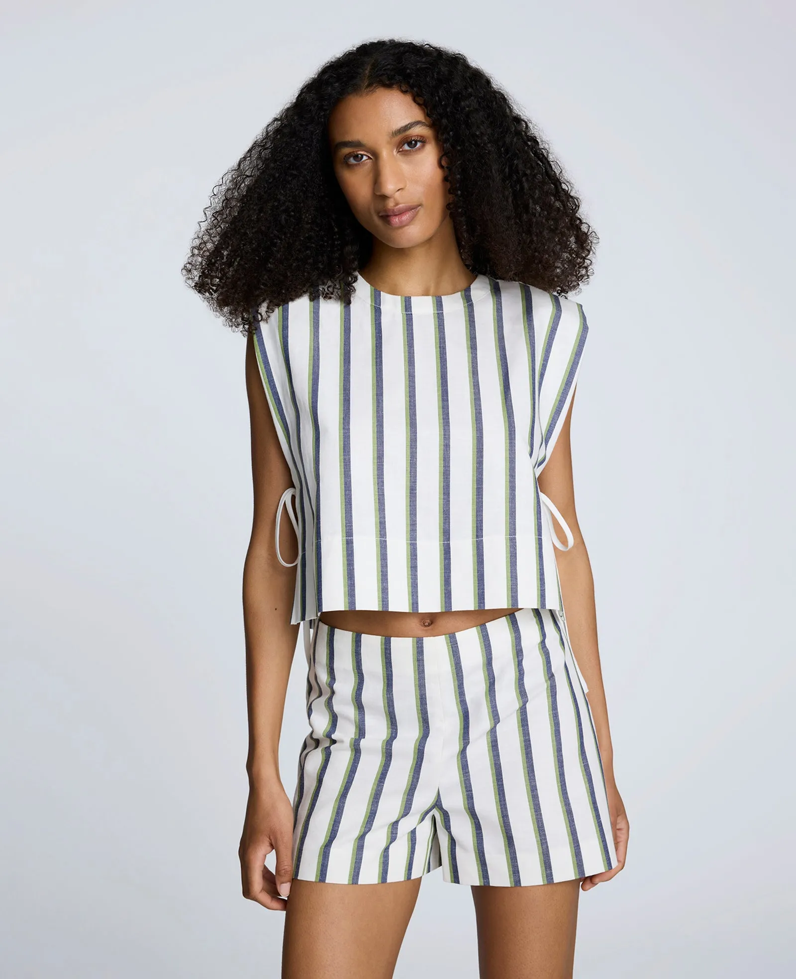 Cotton Linen Stripe Sleeveless Tank With Side Ties sold by Kenneth Cole