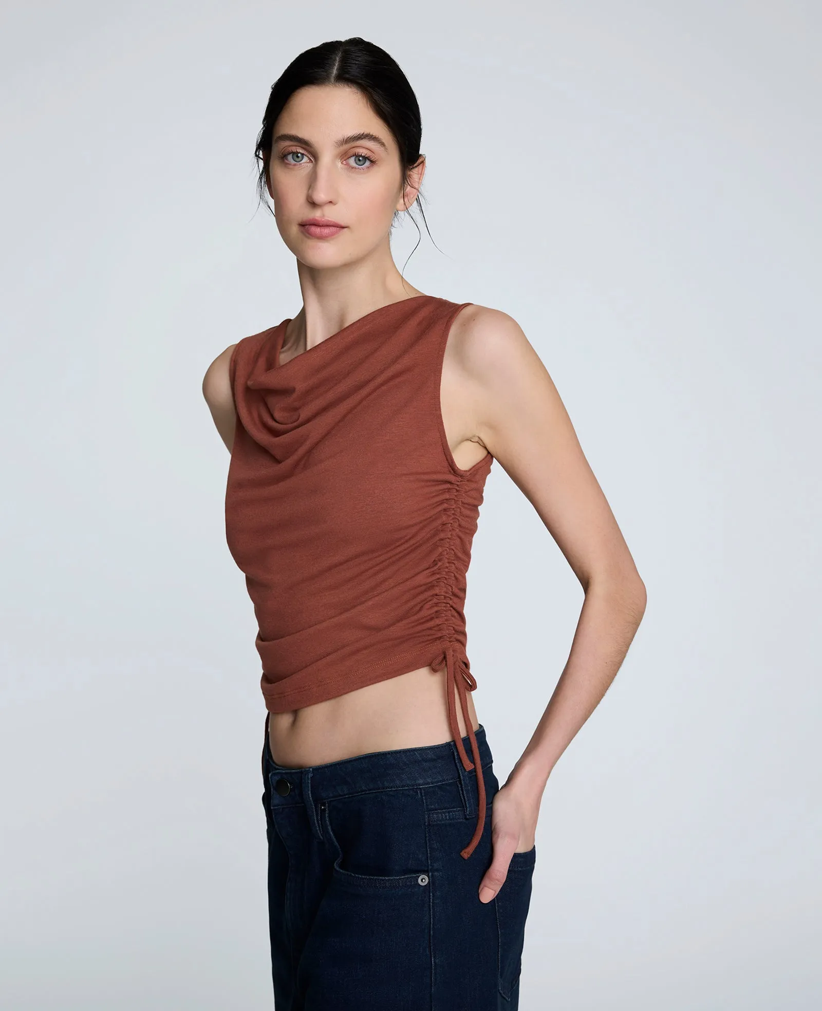 Side Rouched Drape Neck Cropped Knit Tank Top sold by Kenneth Cole product image thumbnail 3