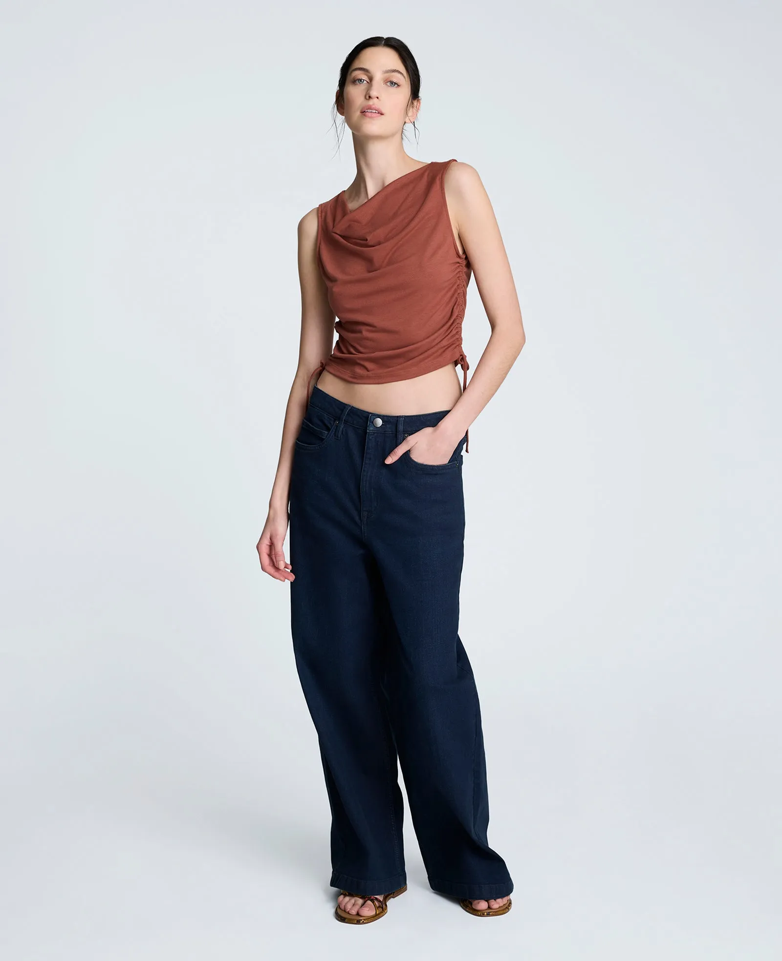 Side Rouched Drape Neck Cropped Knit Tank Top sold by Kenneth Cole product image thumbnail 2