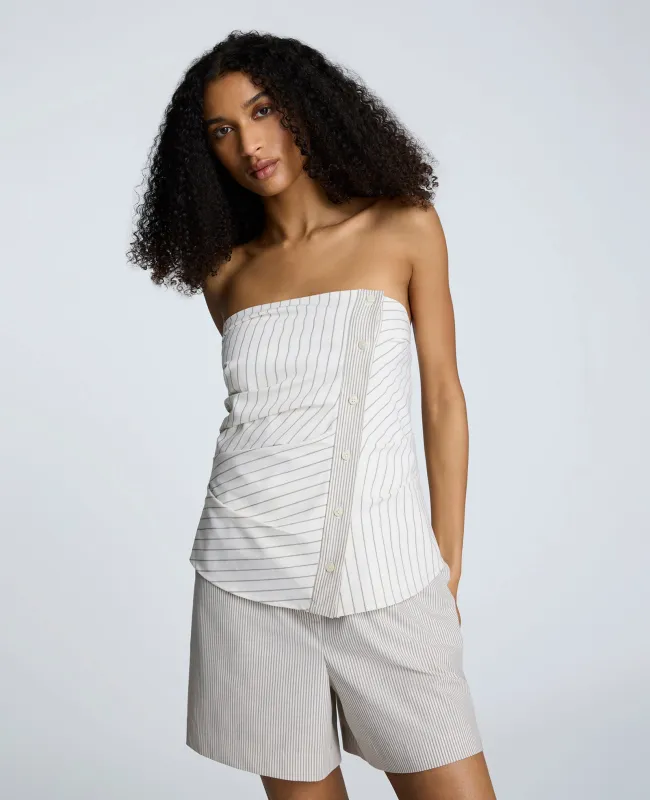 Cotton Stripe Strapless Rouched Fitted Bustier Top made by Kenneth Cole