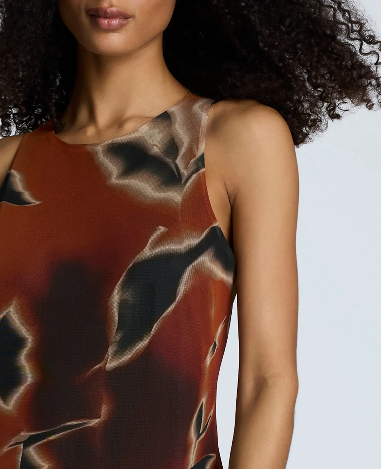 Printed Mesh Ruffle Slit Maxi Dress sold by Kenneth Cole product image thumbnail 5