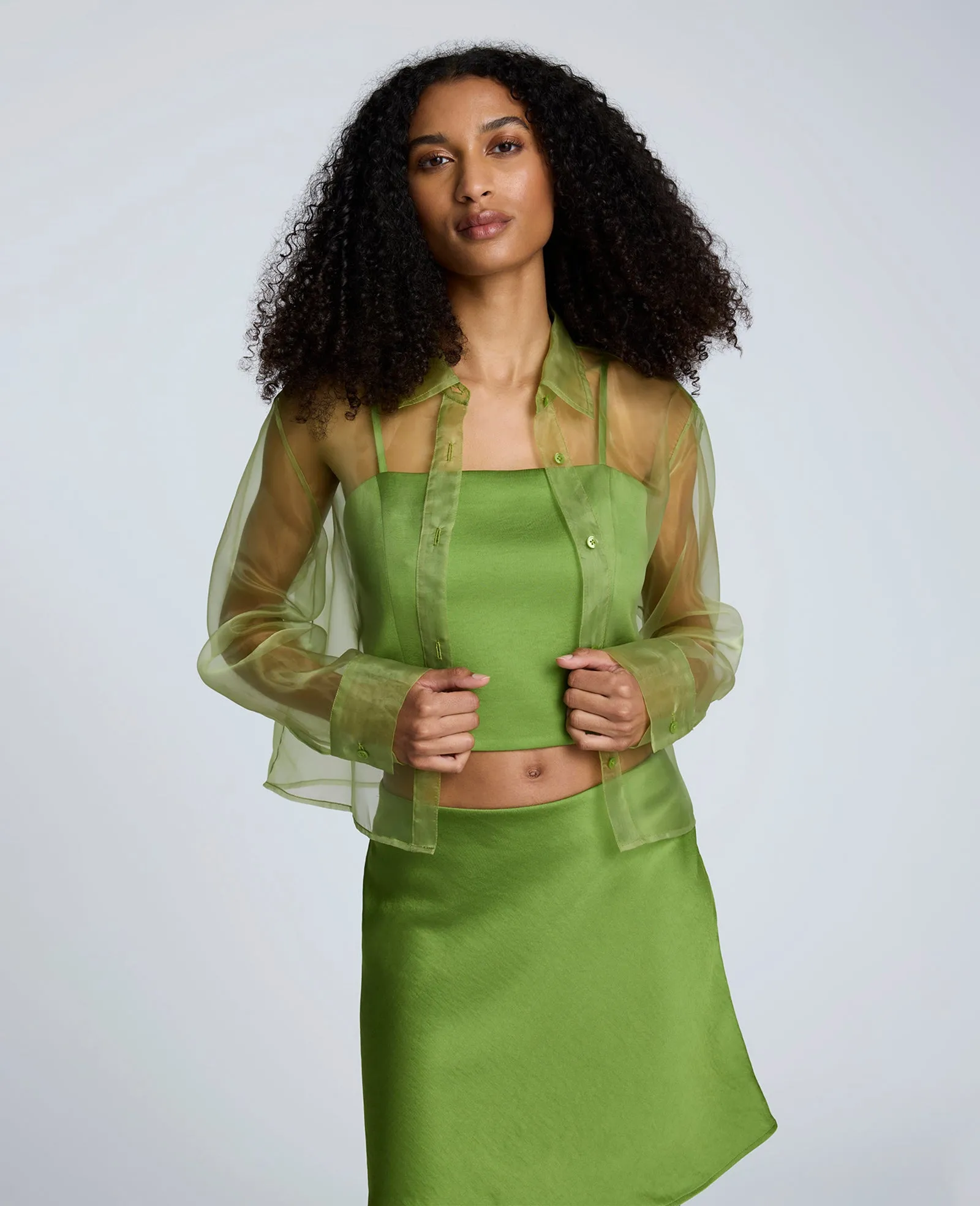 Sheer Organza Button Front Crop Shirt sold by Kenneth Cole product image thumbnail 2