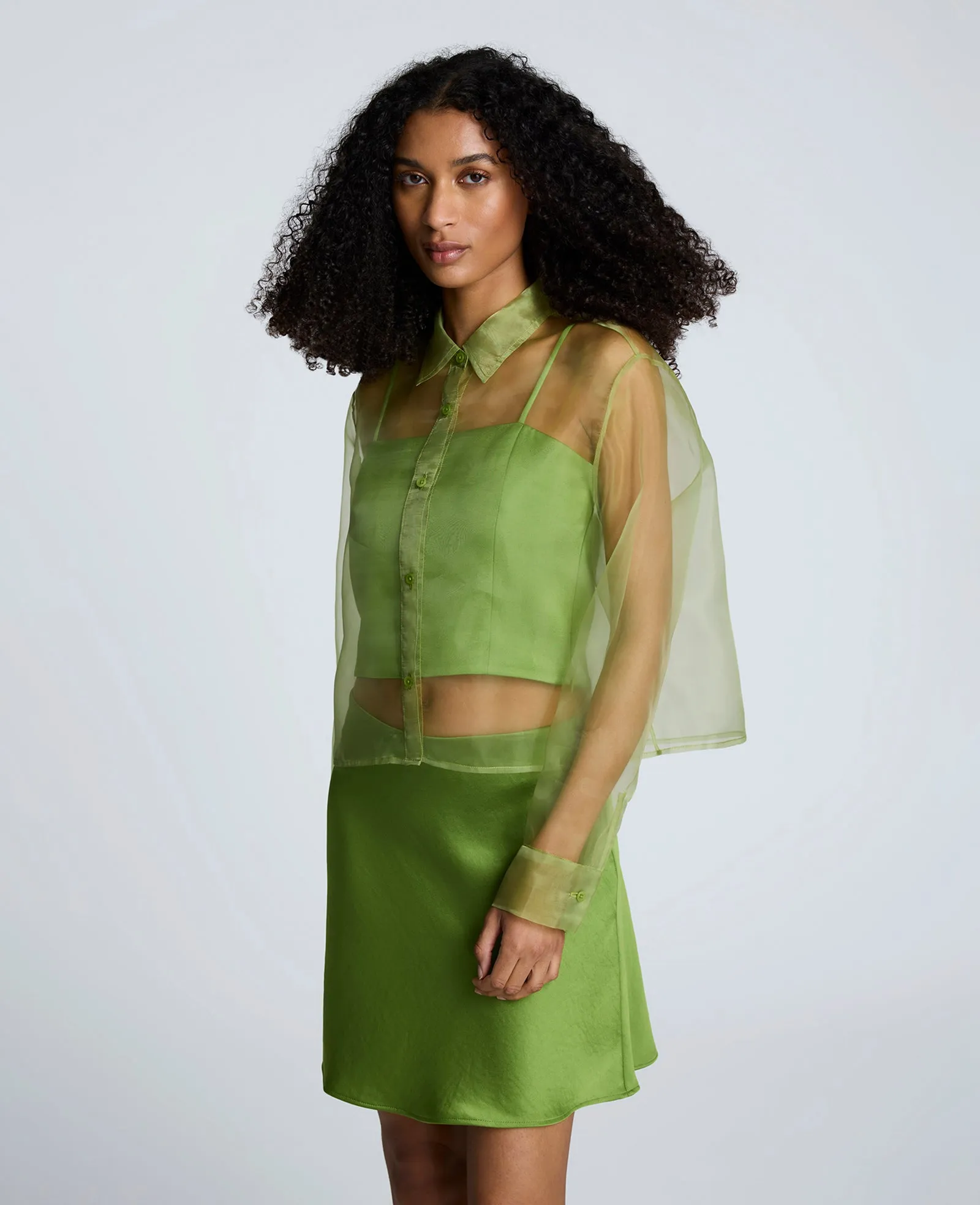 Sheer Organza Button Front Crop Shirt sold by Kenneth Cole