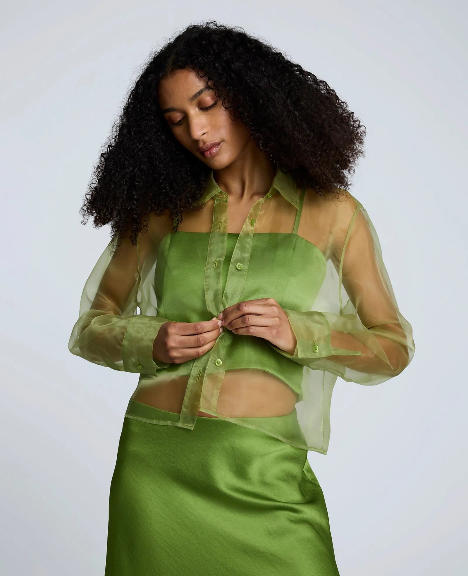 Sheer Organza Button Front Crop Shirt sold by Kenneth Cole product image thumbnail 3