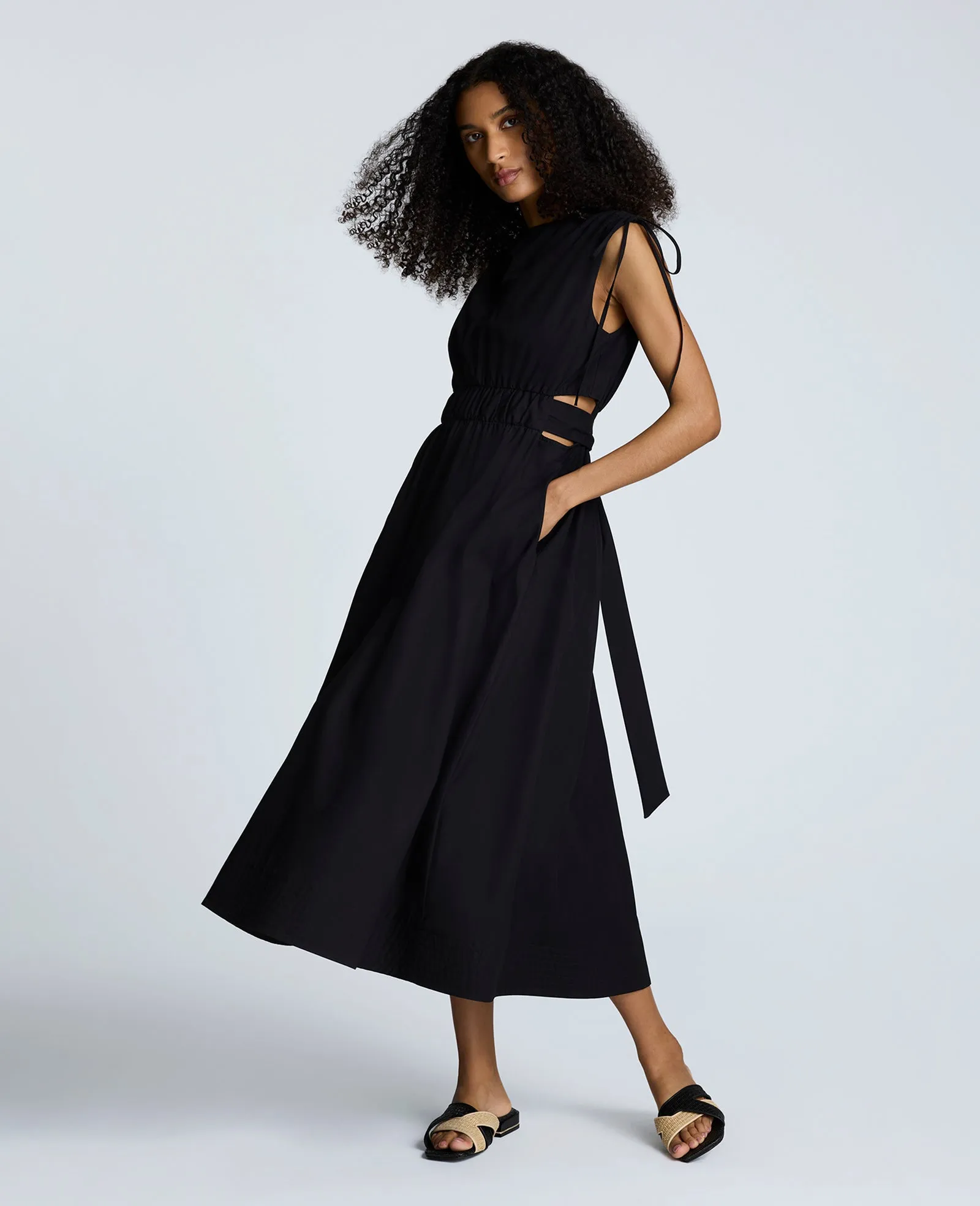 Rouched Waist Midi Dress with Tie Shoulders sold by Kenneth Cole