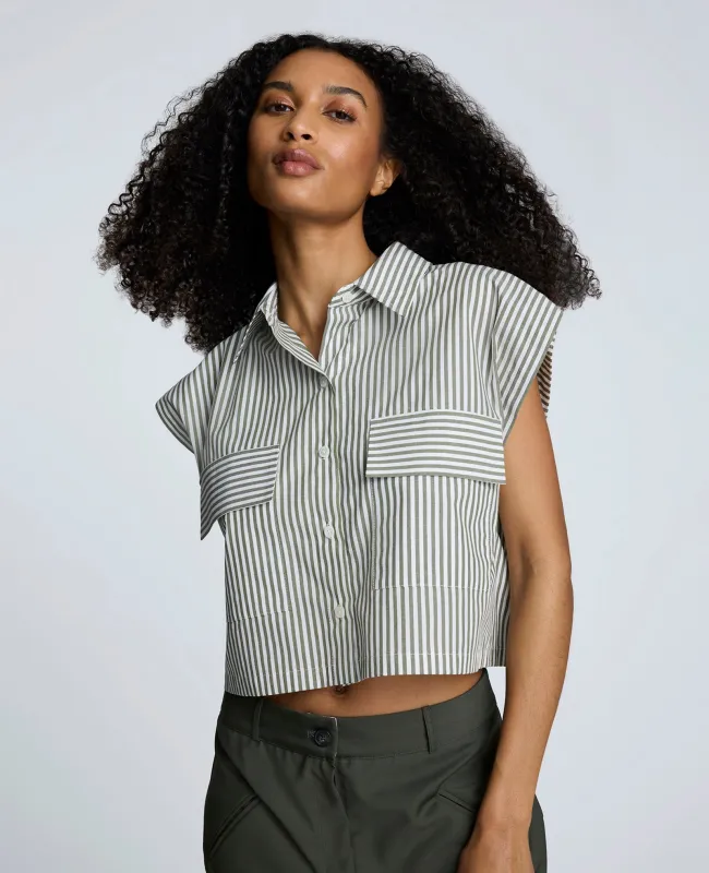 Cotton Poplin Stripe Sleeveless Crop Button Front Top sold by Kenneth Cole