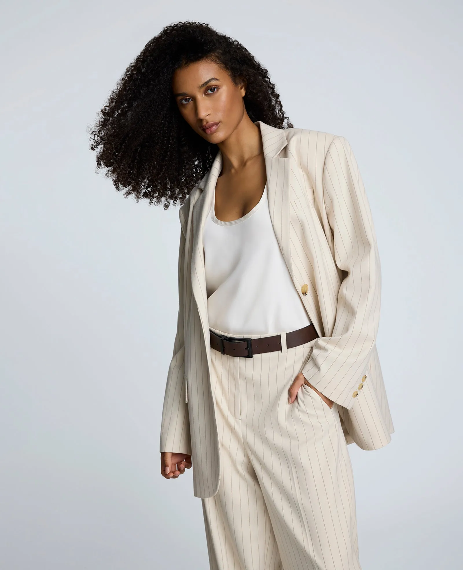 Pinstripe Relaxed Fit Boyfriend Blazer sold by Kenneth Cole product image thumbnail 4