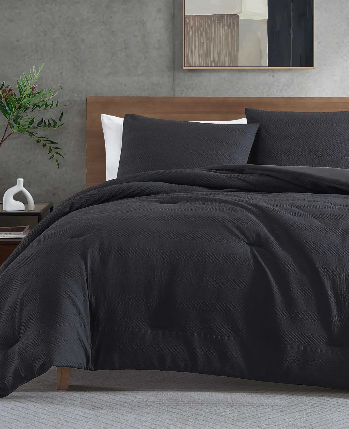 Crosswalk Herringbone Black Duvet Cover Set sold by Kenneth Cole product image thumbnail 4