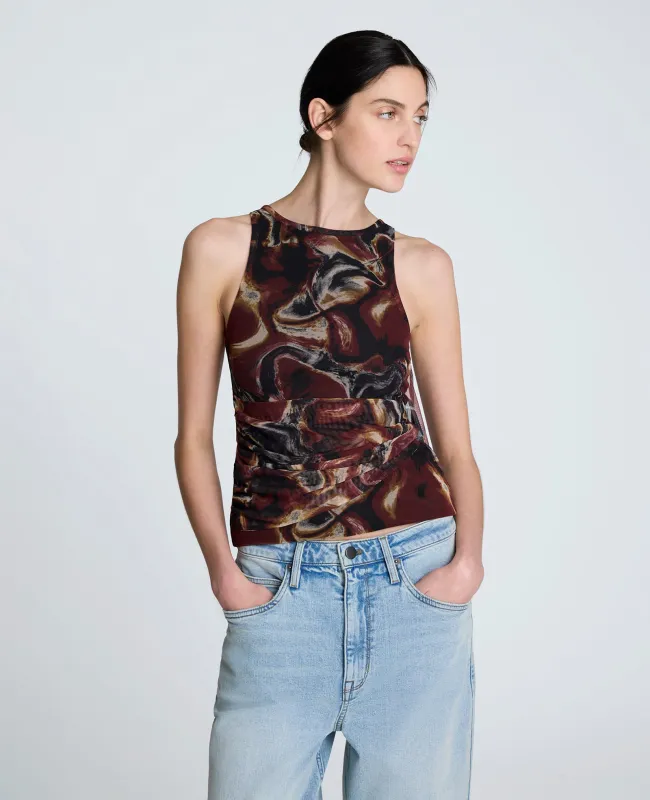 Printed Mesh Side Tied Tank Top sold by Kenneth Cole