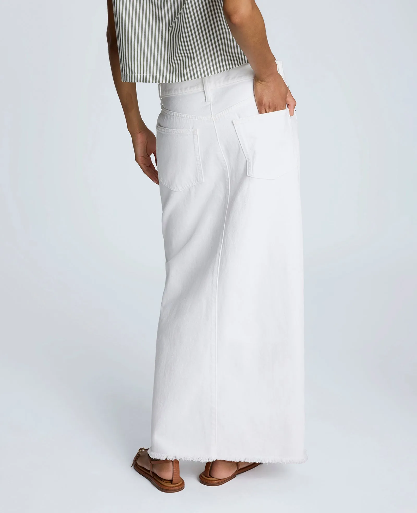 Denim Fly Front 4-Pocket Maxi Skirt With Fray Hem sold by Kenneth Cole product image thumbnail 4