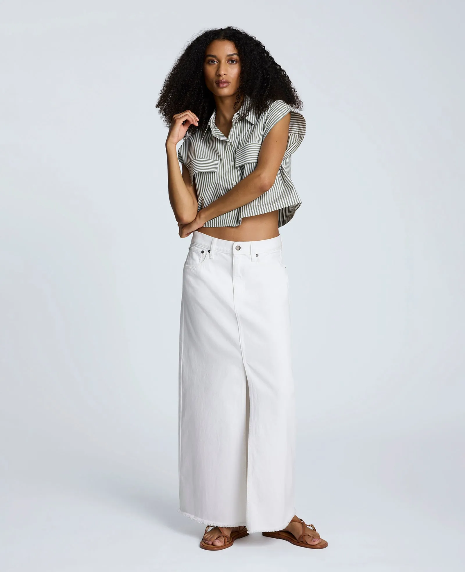 Denim Fly Front 4-Pocket Maxi Skirt With Fray Hem sold by Kenneth Cole product image thumbnail 3