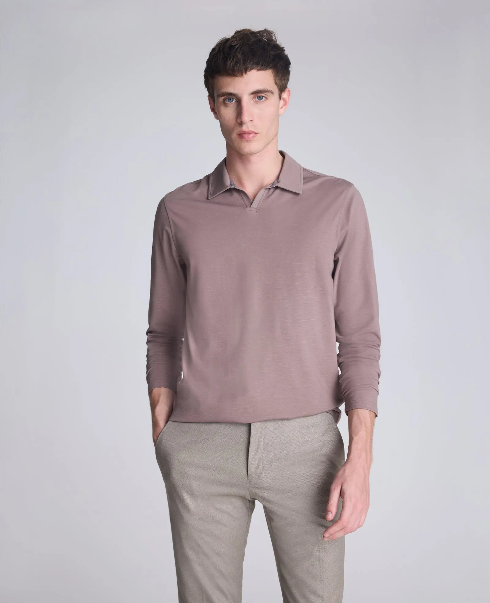 Performance Long Sleeve Johnny Collar Polo sold by Kenneth Cole
