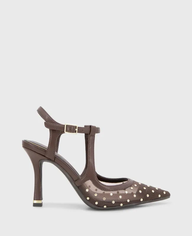 Romi Mesh Micro Stud Ankle Slingback Heel sold by Kenneth Cole