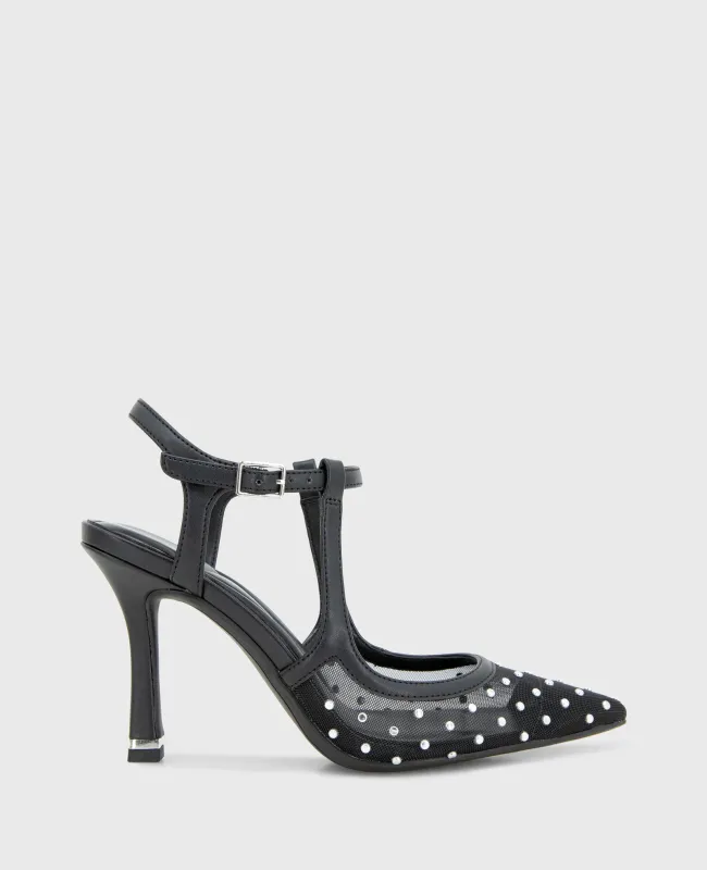 Romi Mesh Micro Stud Ankle Slingback Heel sold by Kenneth Cole