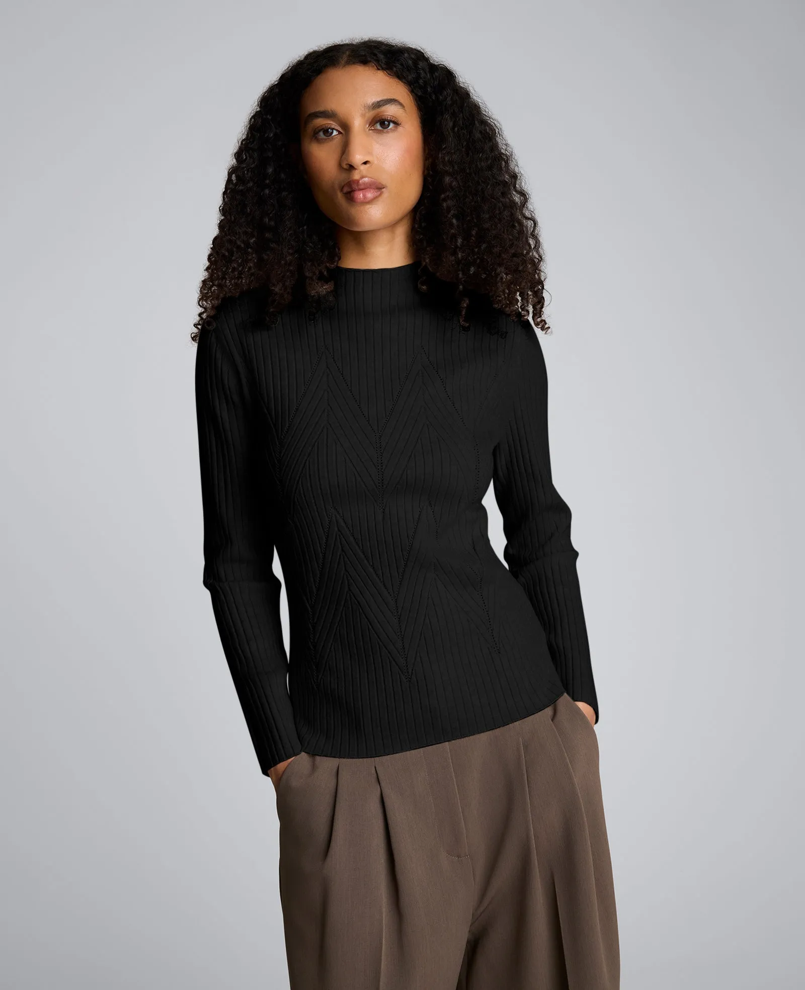 Mock Neck Long Sleeve Rib Chevron Sweater sold by Kenneth Cole
