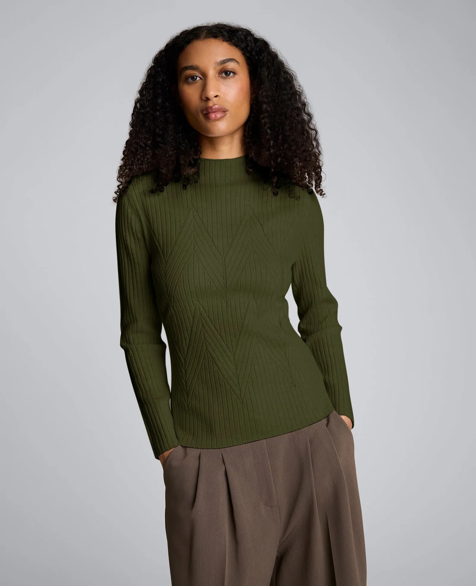 Mock Neck Long Sleeve Rib Chevron Sweater sold by Kenneth Cole
