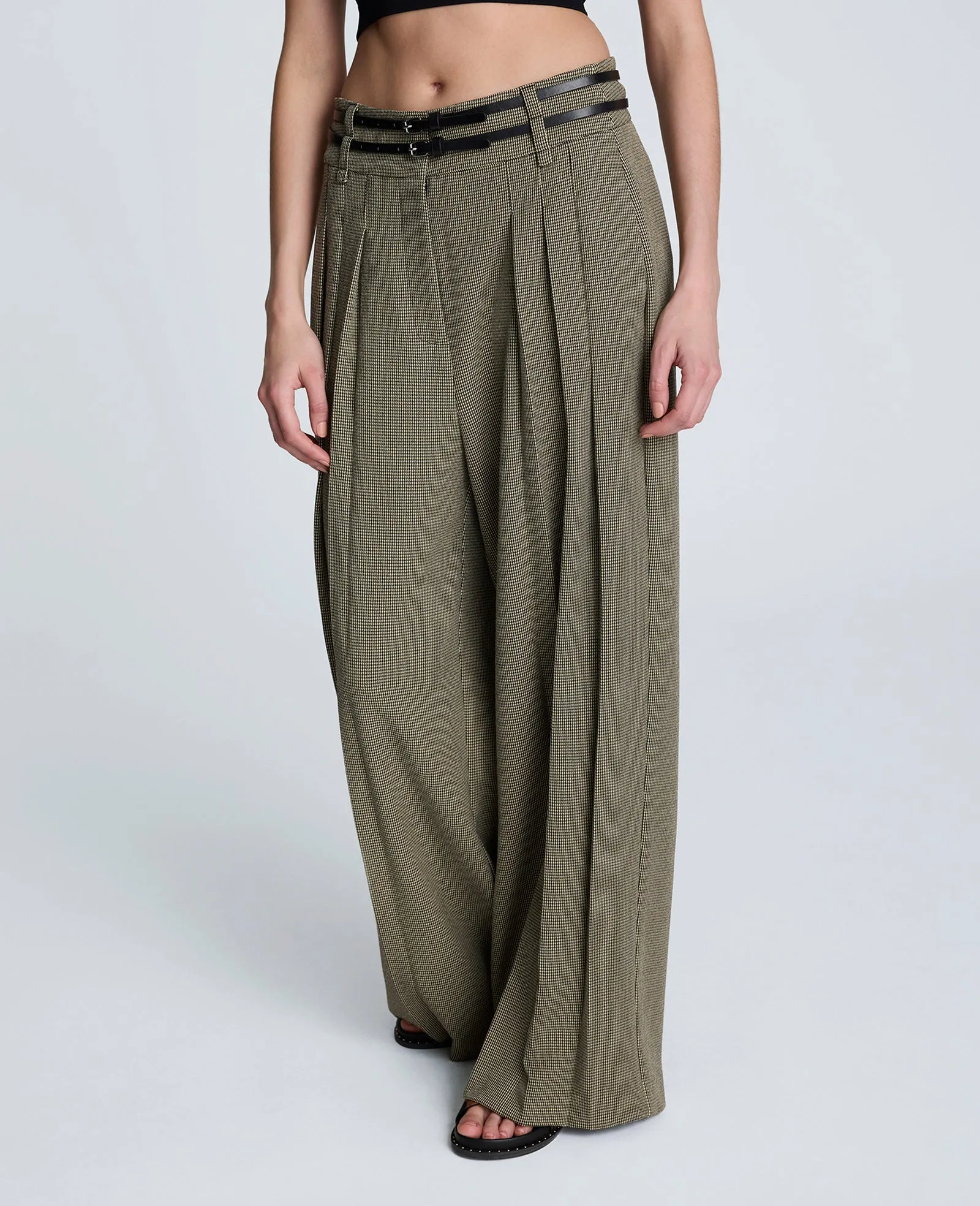 Houndstooth Wide Leg Double Belted Pant sold by Kenneth Cole