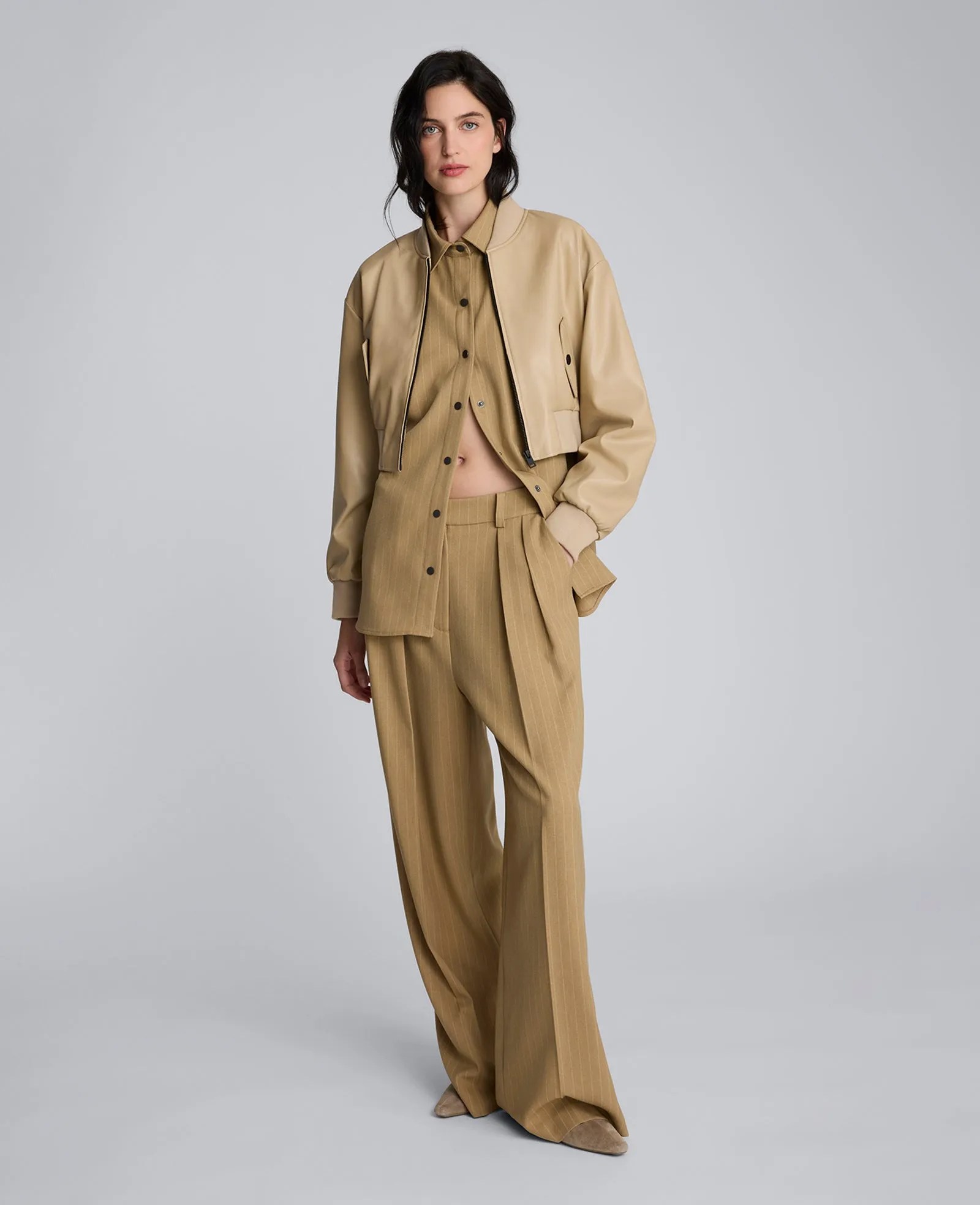 Pinstripe High Rise Fly Front Double Pleat Wide Leg Pant sold by Kenneth Cole product image thumbnail 4