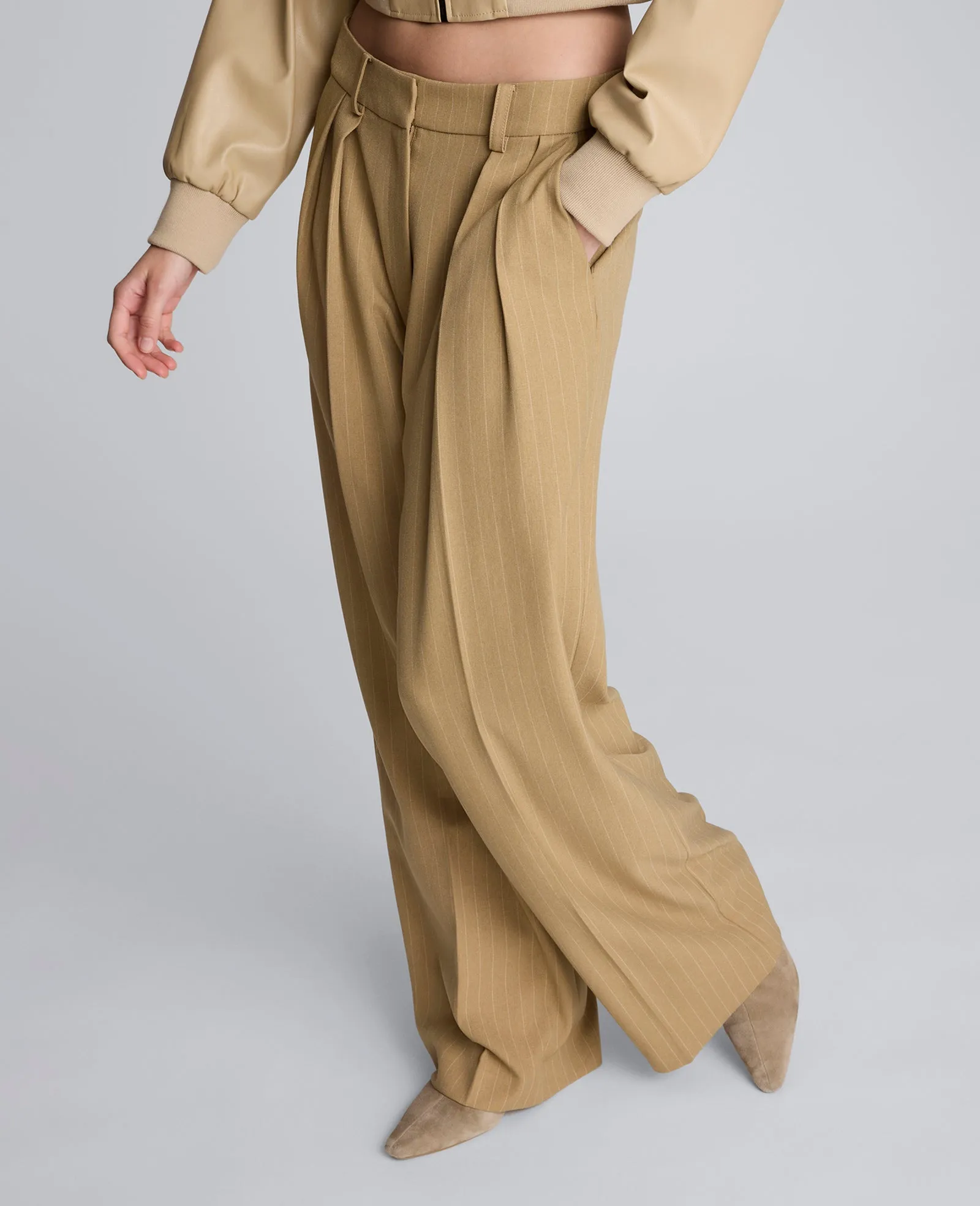 Pinstripe High Rise Fly Front Double Pleat Wide Leg Pant sold by Kenneth Cole product image thumbnail 2