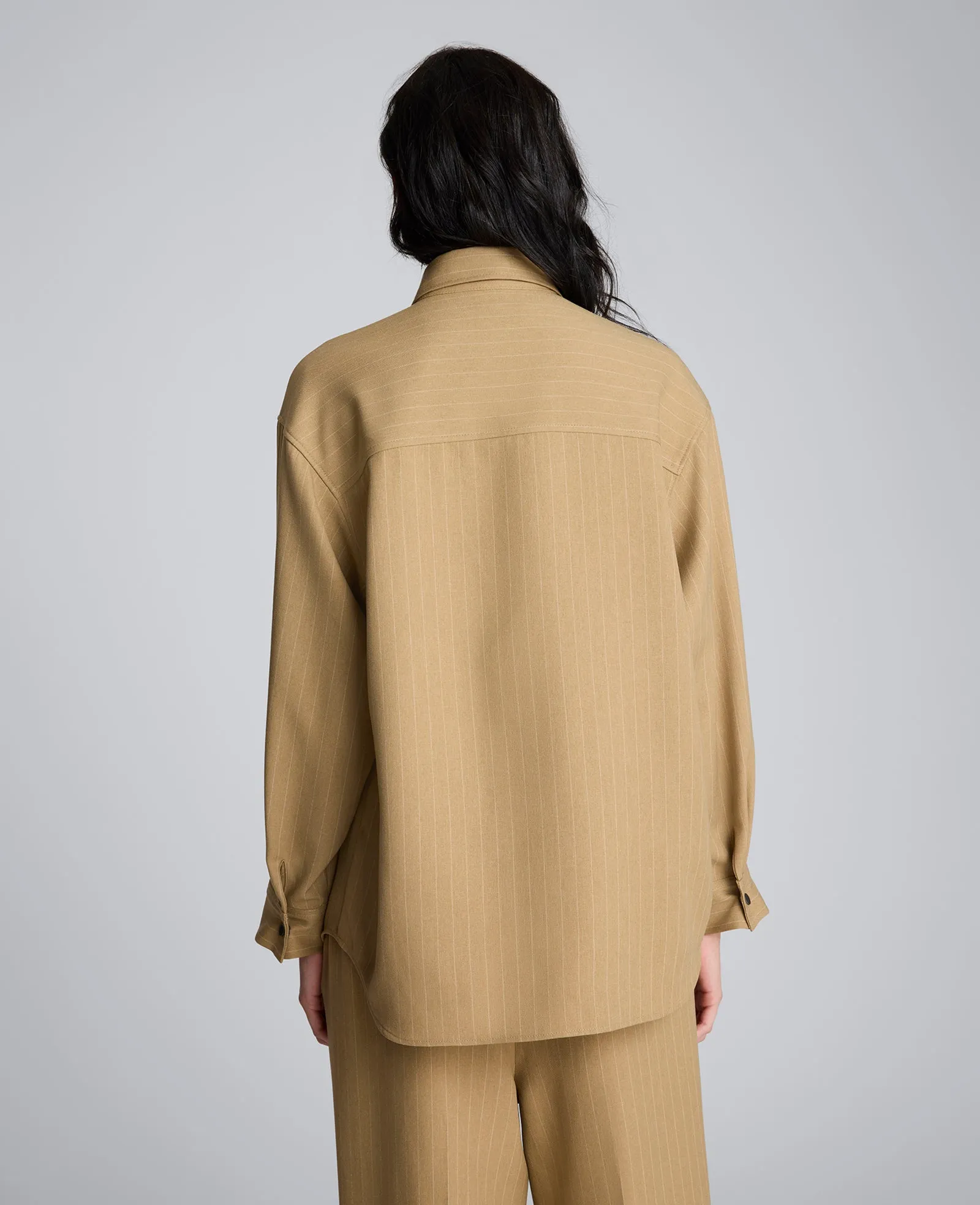 Pinstripe Drop Shoulder Snap Front Boyfriend Shirt sold by Kenneth Cole product image thumbnail 4