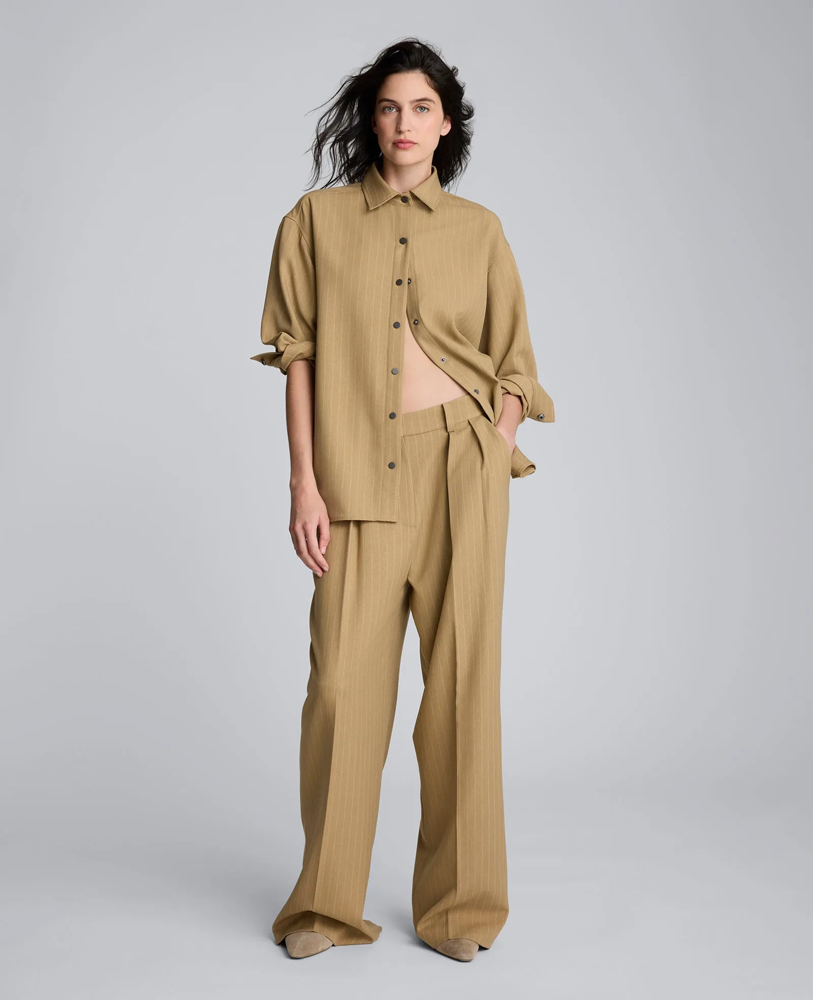 Pinstripe Drop Shoulder Snap Front Boyfriend Shirt sold by Kenneth Cole product image thumbnail 5