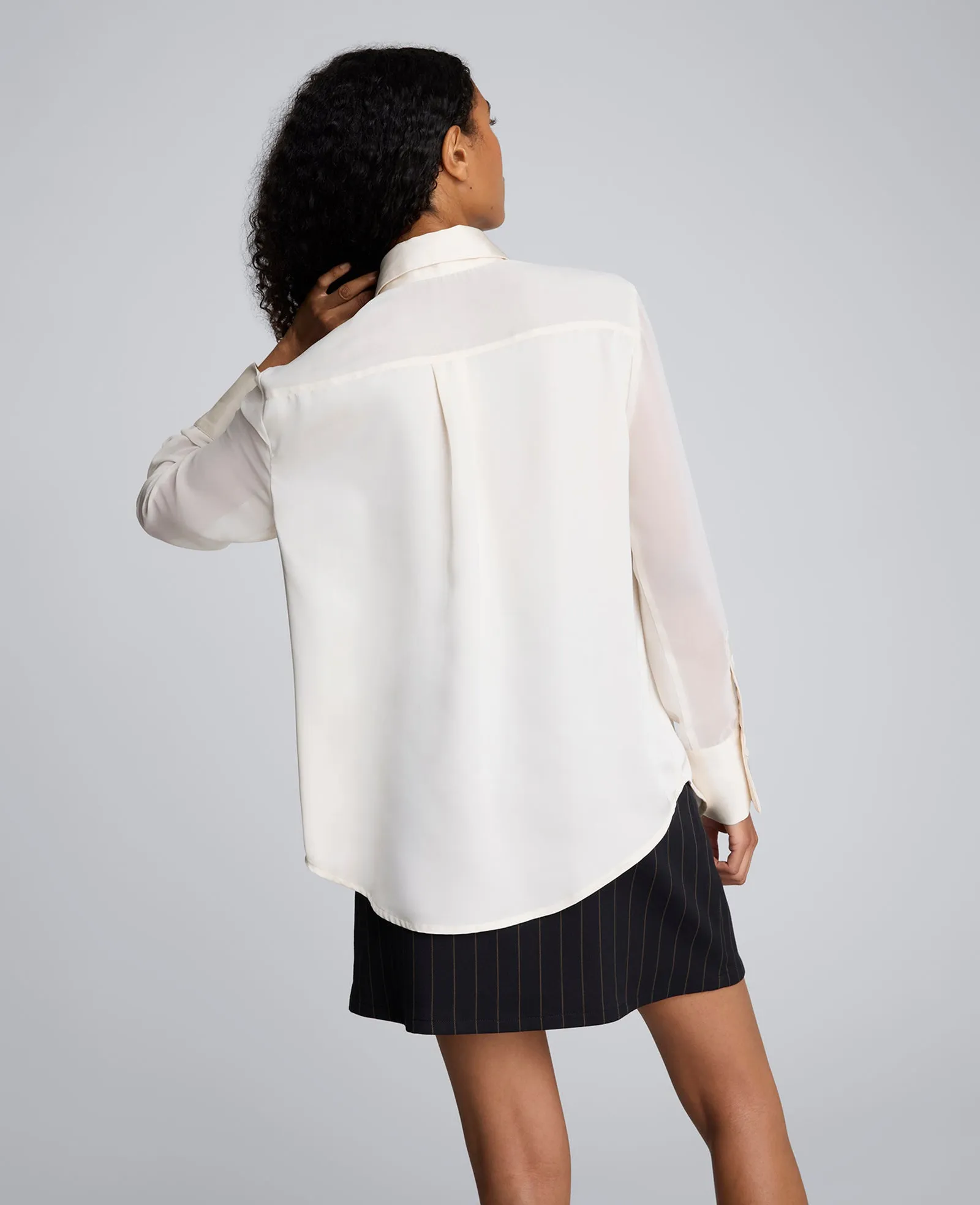 Long Sleeve Button Front Sheer Detail Woven Shirt sold by Kenneth Cole product image thumbnail 4