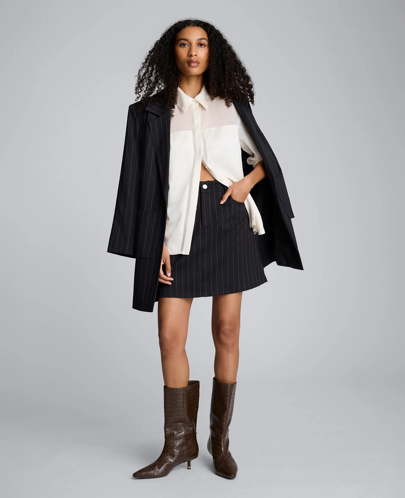 Long Sleeve Button Front Sheer Detail Woven Shirt sold by Kenneth Cole product image thumbnail 5