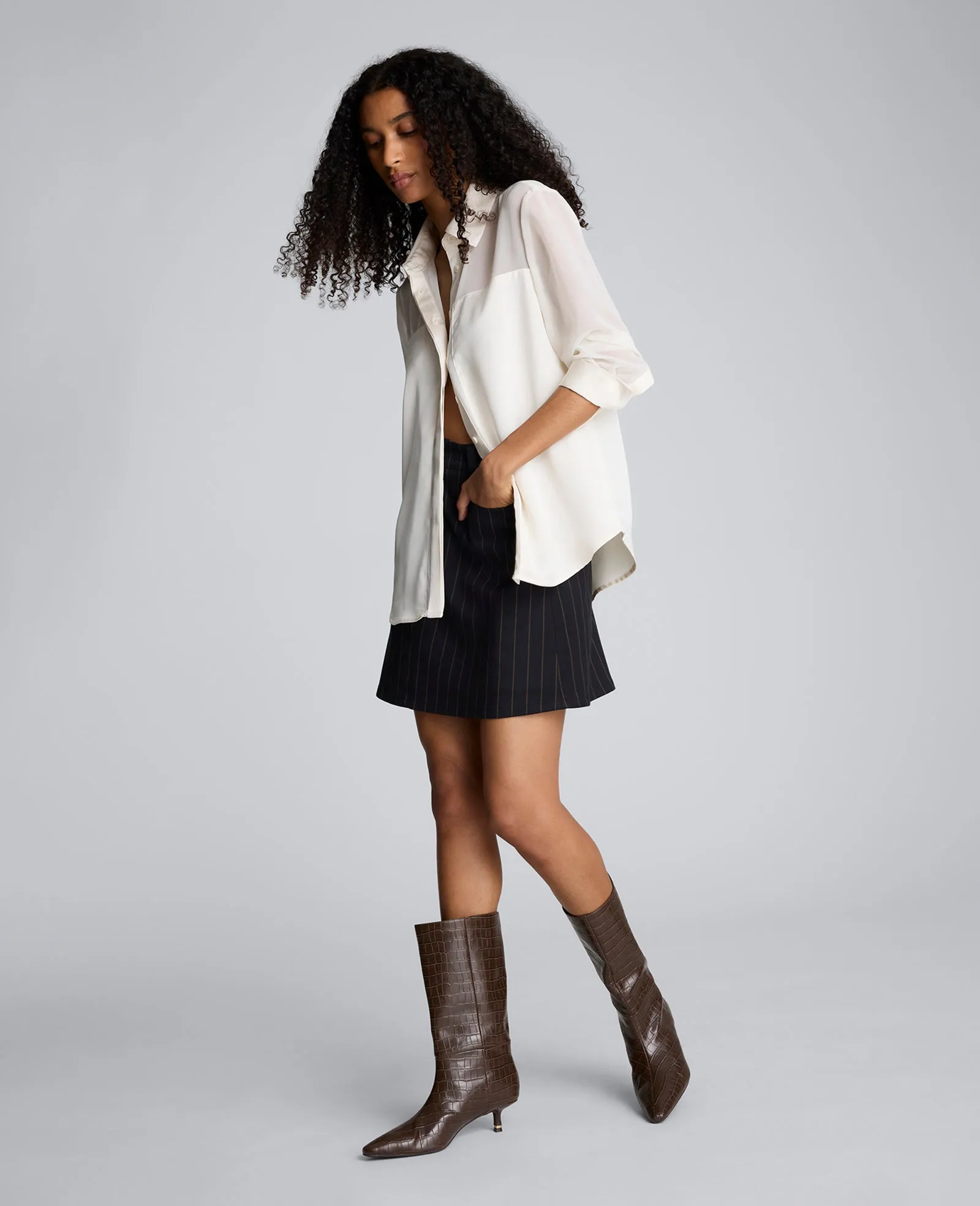 Long Sleeve Button Front Sheer Detail Woven Shirt sold by Kenneth Cole product image thumbnail 2