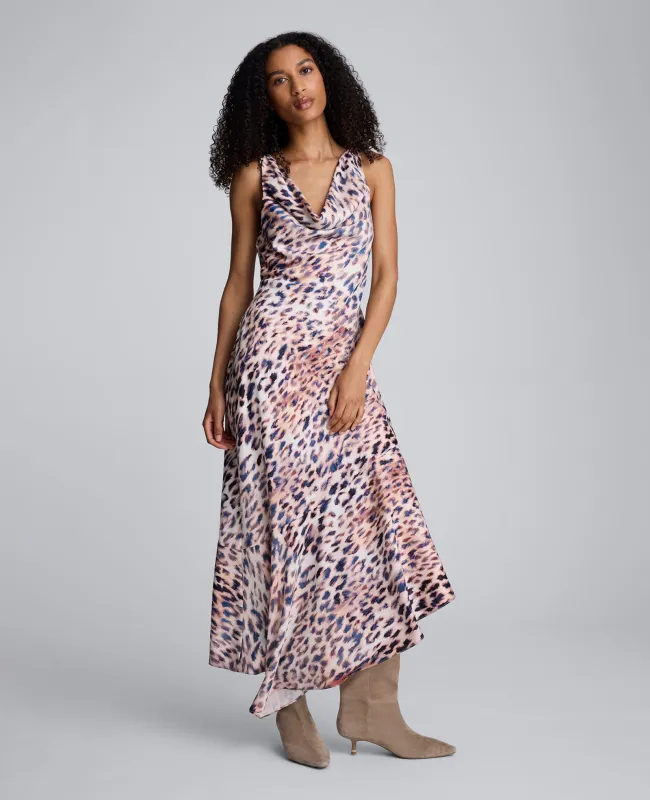 Printed Satin Asymmetric Hem Cowl Front Dress sold by Kenneth Cole