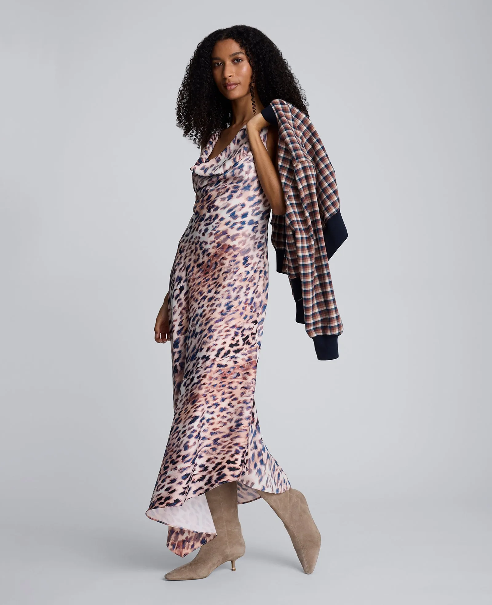 Printed Satin Asymmetric Hem Cowl Front Dress sold by Kenneth Cole product image thumbnail 4