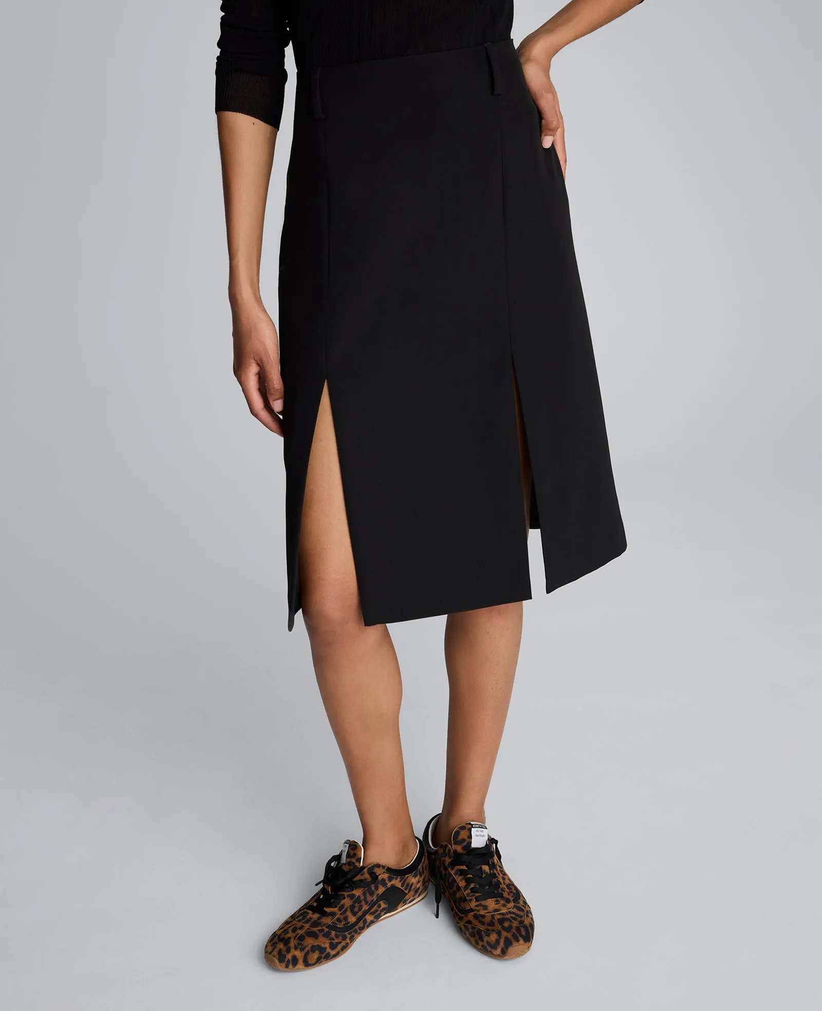 Luxe Twill Paneled Skirt with Slits sold by Kenneth Cole