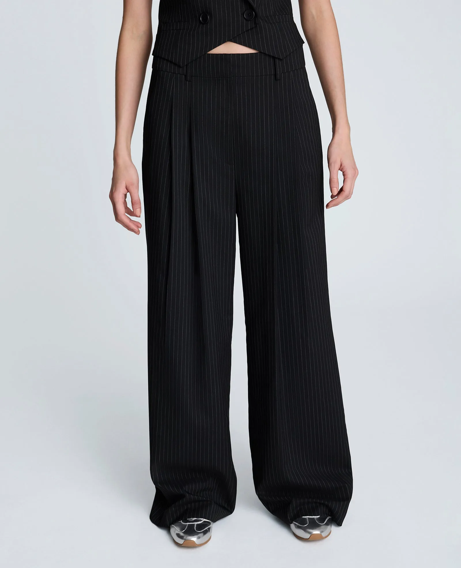 Pinstripe Pleat Front Wide Leg Pant sold by Kenneth Cole