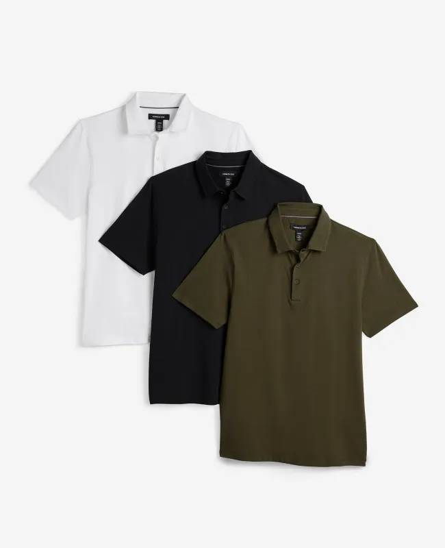 Performance Button Polo Bundle | White, Black, Dark Green sold by Kenneth Cole