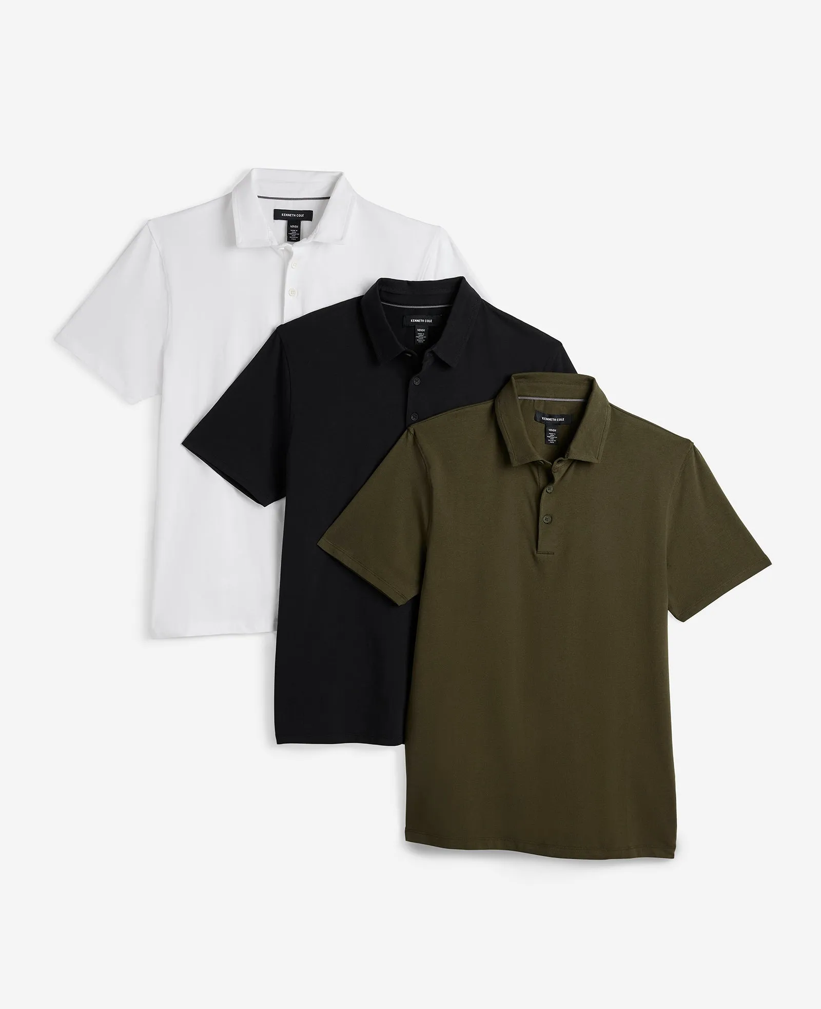 Performance Button Polo Bundle | White, Black, Dark Green sold by Kenneth Cole