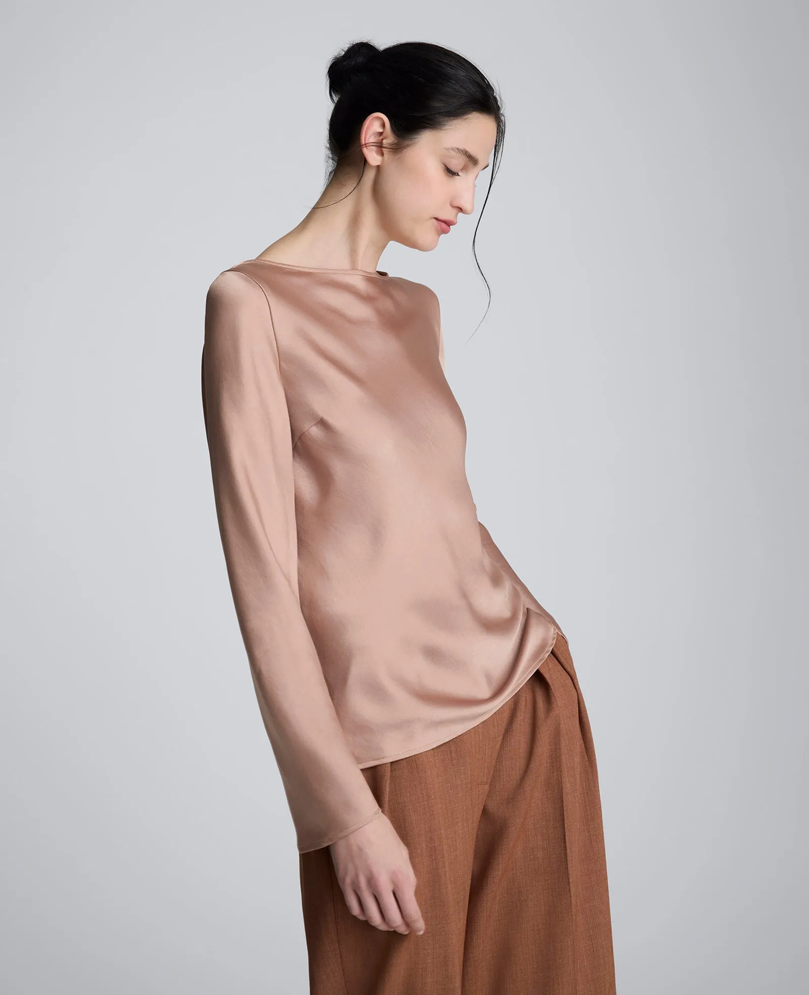 Solid Satin Cowl Back Long Sleeve Blouse sold by Kenneth Cole product image thumbnail 3