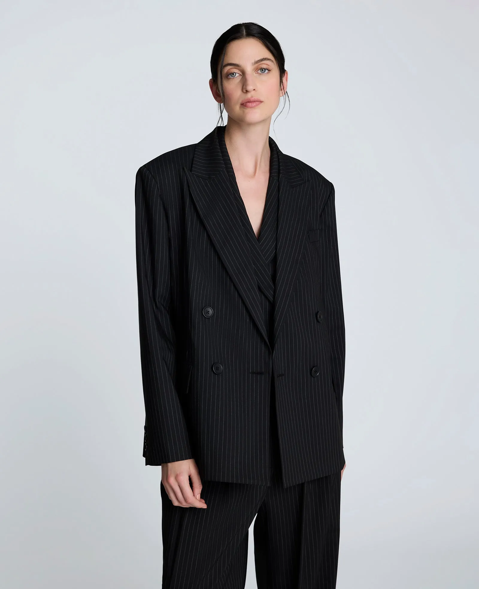 Pinstripe Double Breasted Boyfriend Jacket sold by Kenneth Cole